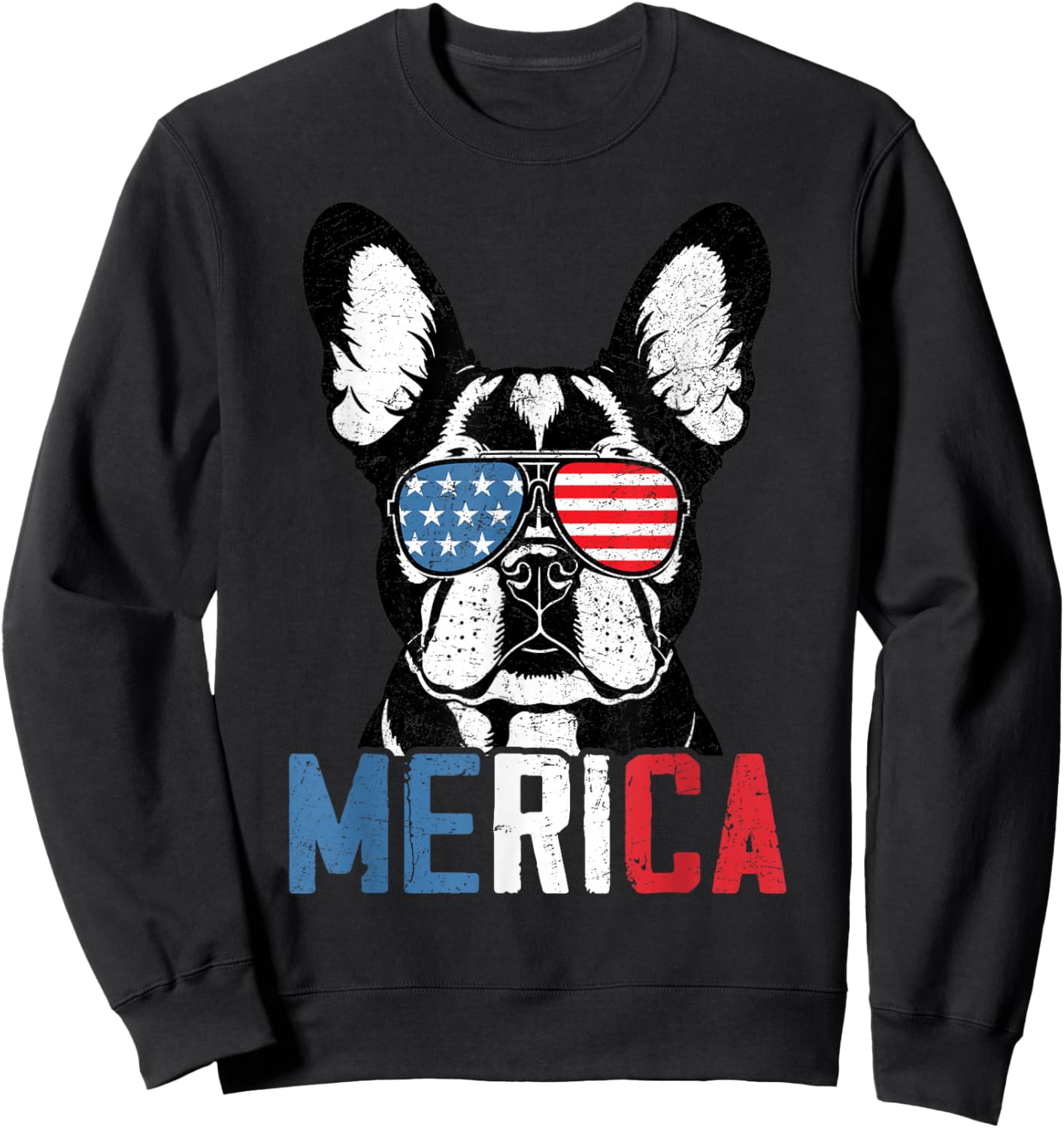 Patriotic French Bulldog Dog Merica 4th Of July Funny Sweatshirt - Sweatshirt | Black
