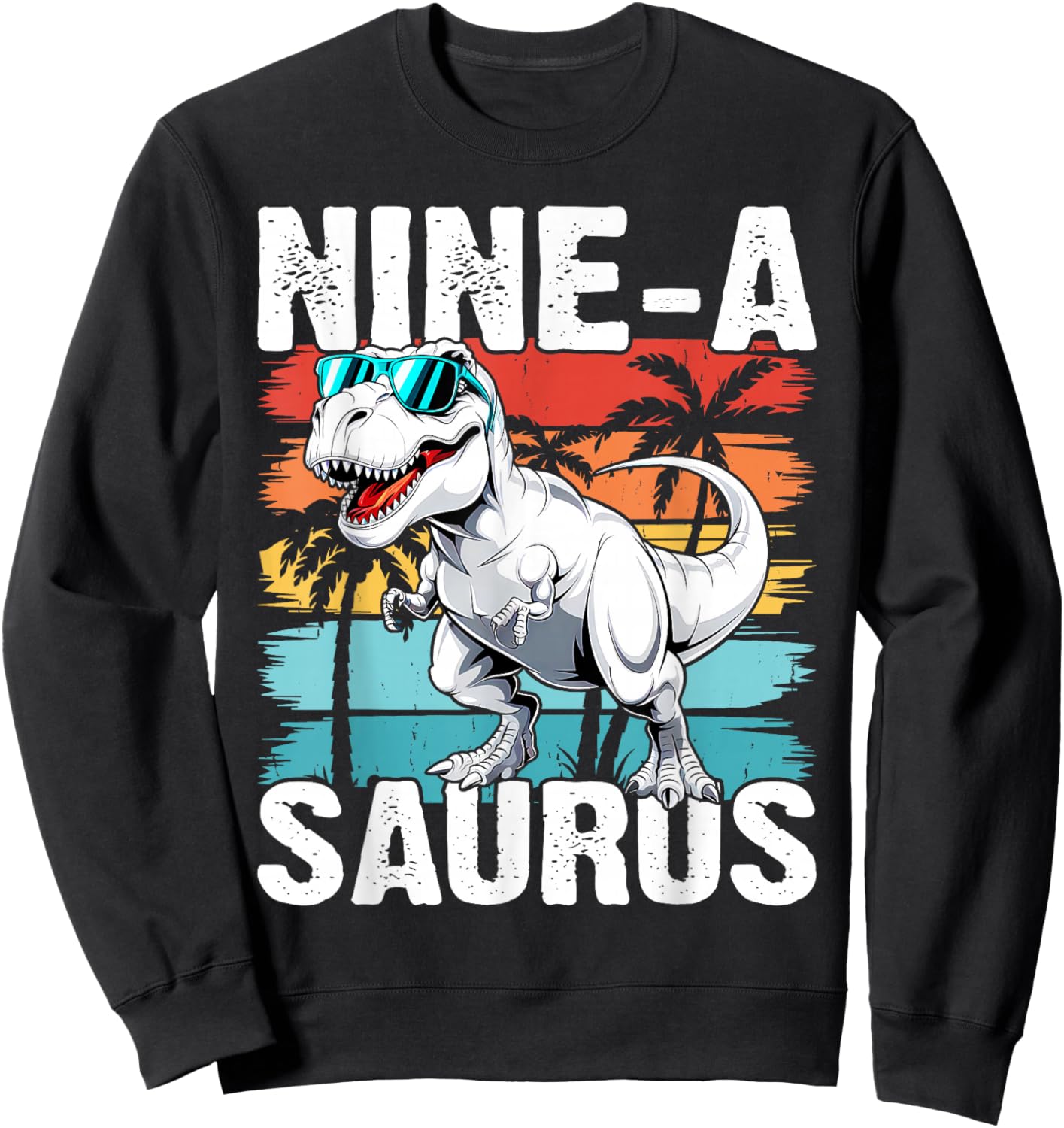 Kids 9 Year Old Dinosaur Birthday 9th T Rex Dino Nine Saurus Sweatshirt - Sweatshirt | Black