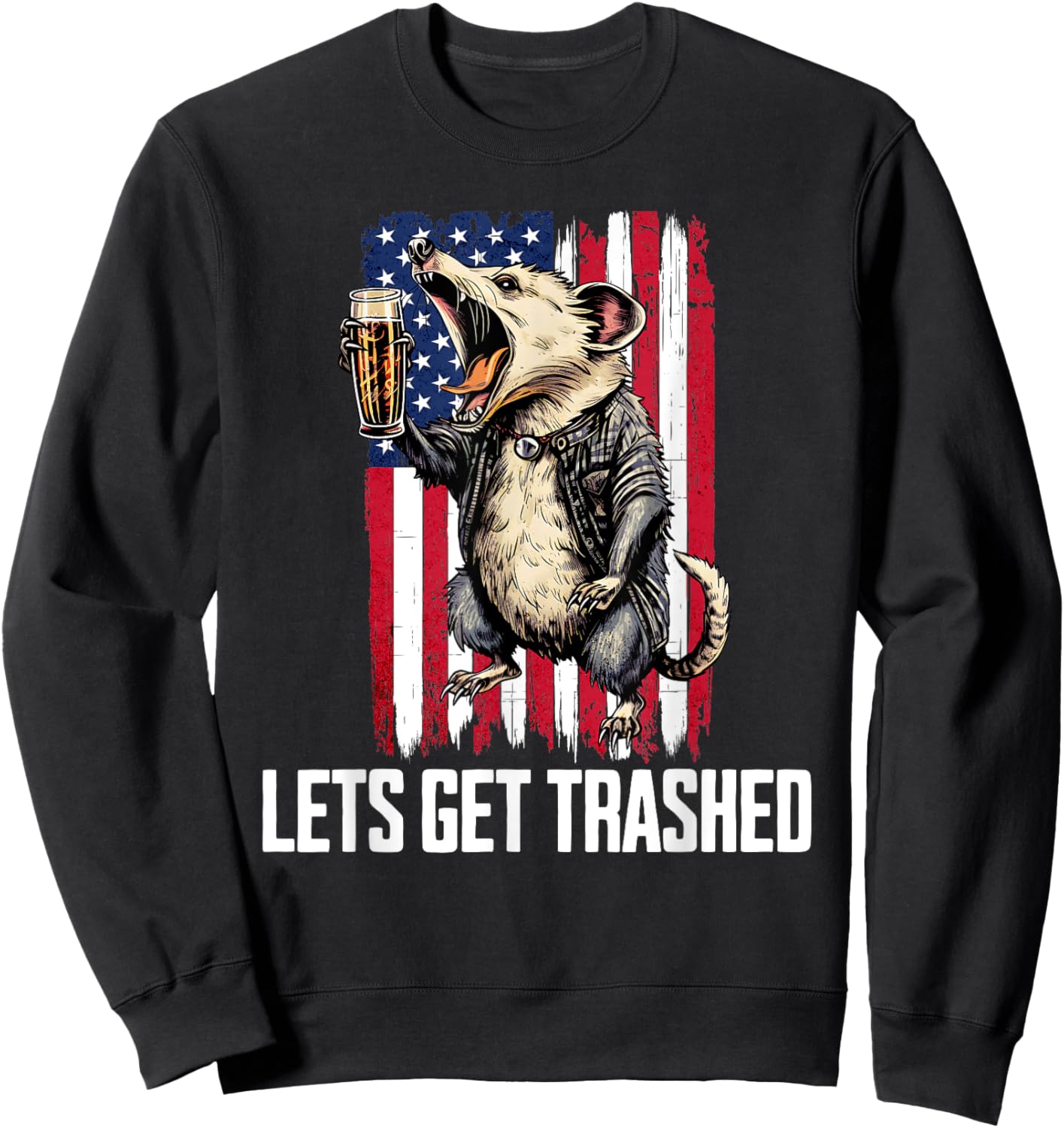 4th of July Awesome Possum Drinking A Beer Funny Opossum Men Sweatshirt - Sweatshirt | Black