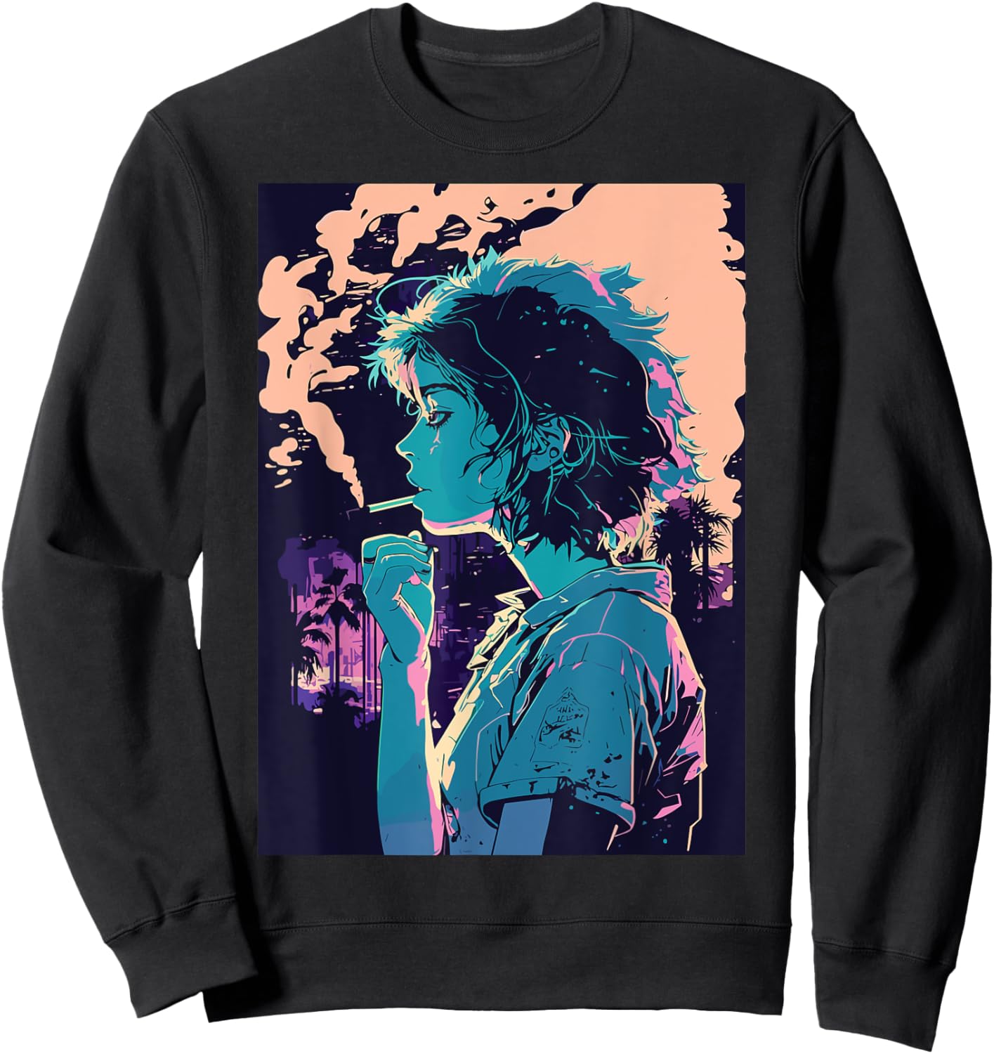 Japanese Vaporwave Sad Anime Girl Indie Aesthetic Otaku Sweatshirt - Sweatshirt | Black