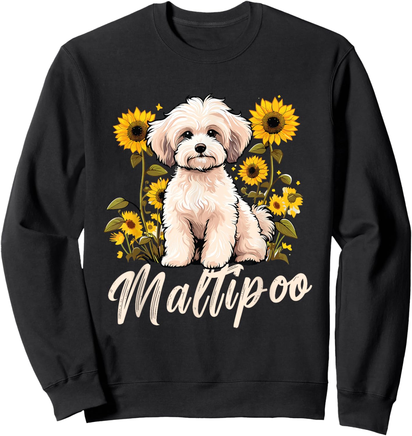 Maltipoo Sunflowers | Dog Puppy Lover | Maltese Poodle Owner Sweatshirt - Sweatshirt | Black