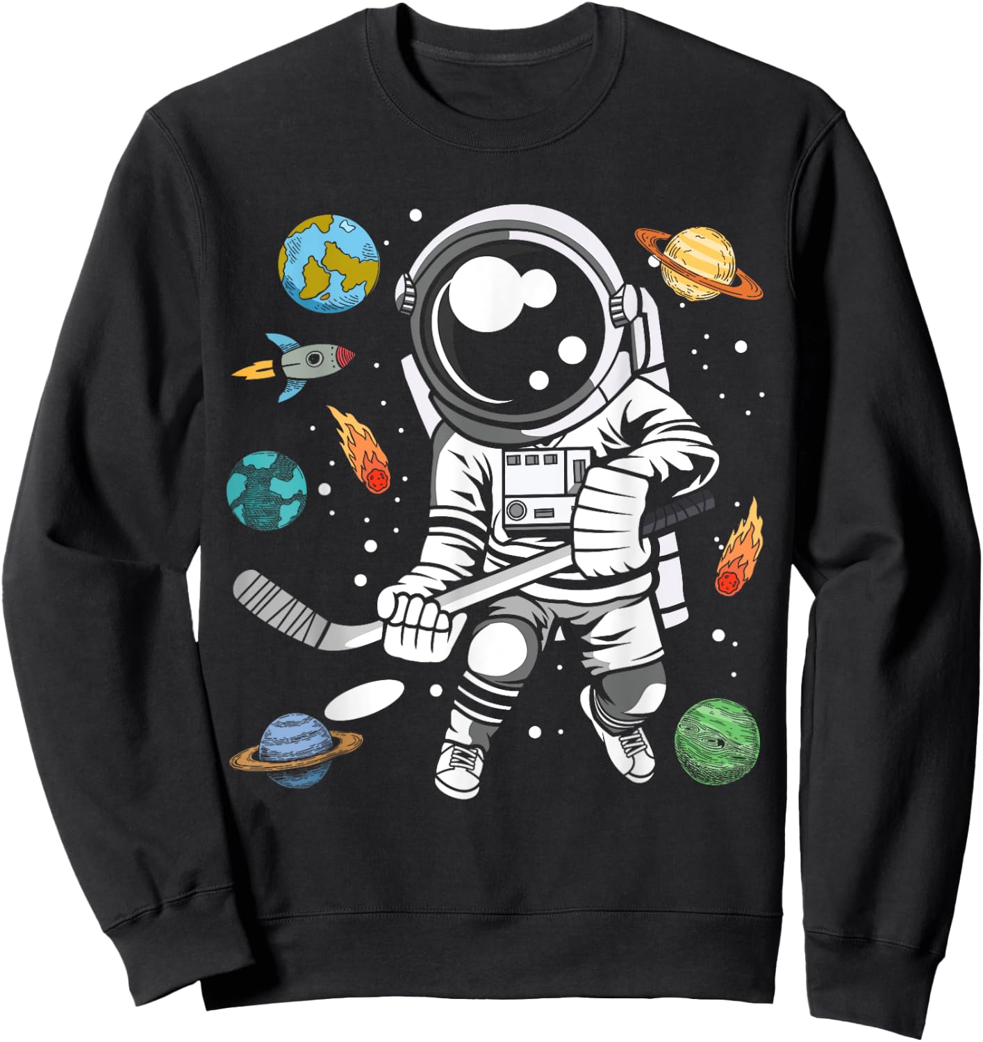 Funny Hockey Player Cosmonaut Outer Space Astronaut Sweatshirt - Sweatshirt | Black