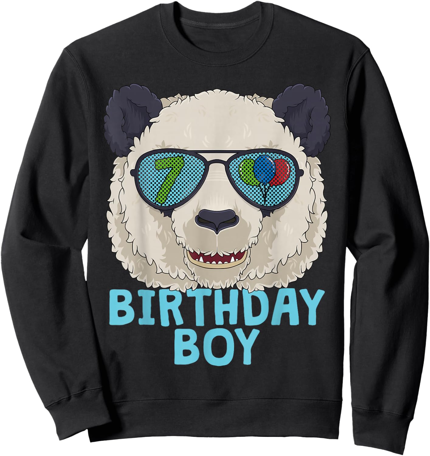 Panda 7th Birthday Boy T Sunglasses 7 Year Old Party Sweatshirt - Sweatshirt | Black