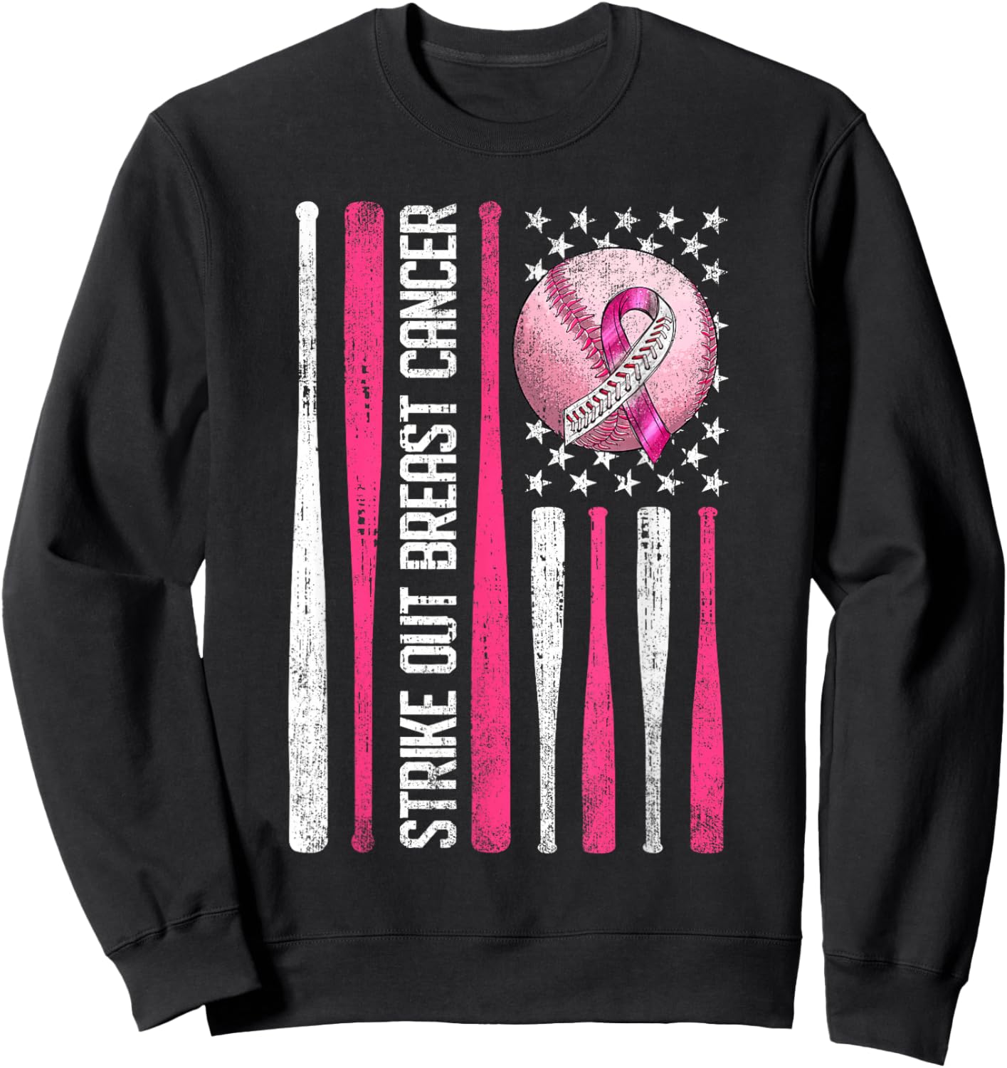 Strike Out Breast Cancer Baseball Fight Awareness Men Women Sweatshirt - Sweatshirt | Black