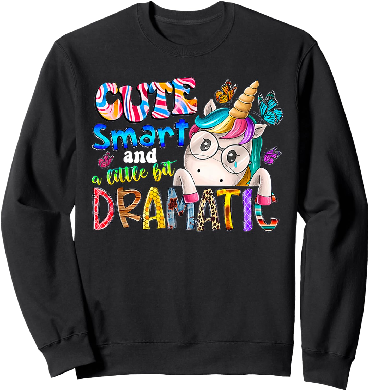Cute smart and a little bit dramatic Funny Unicorn Kid Girls Sweatshirt - Sweatshirt | Black