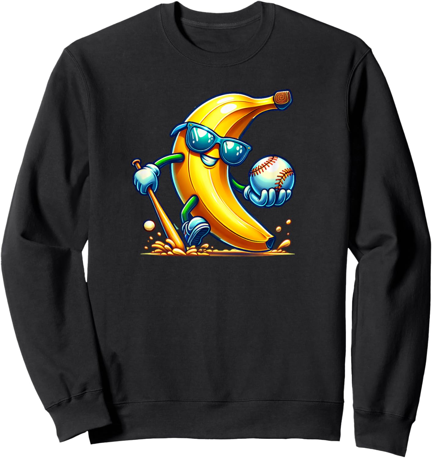 Banana Playing Baseball Fruit Lover Baseball Player Sweatshirt - Sweatshirt | Black