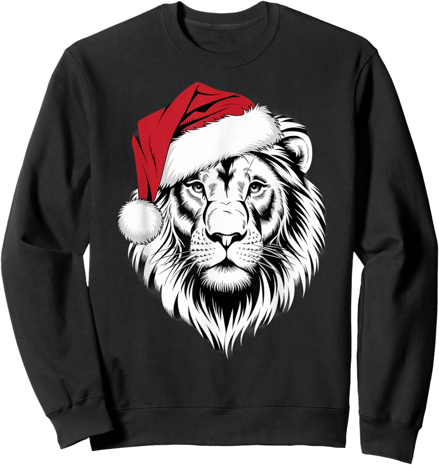 Joyful Lion Santa on Lion Christmas Sweatshirt - Sweatshirt | Black