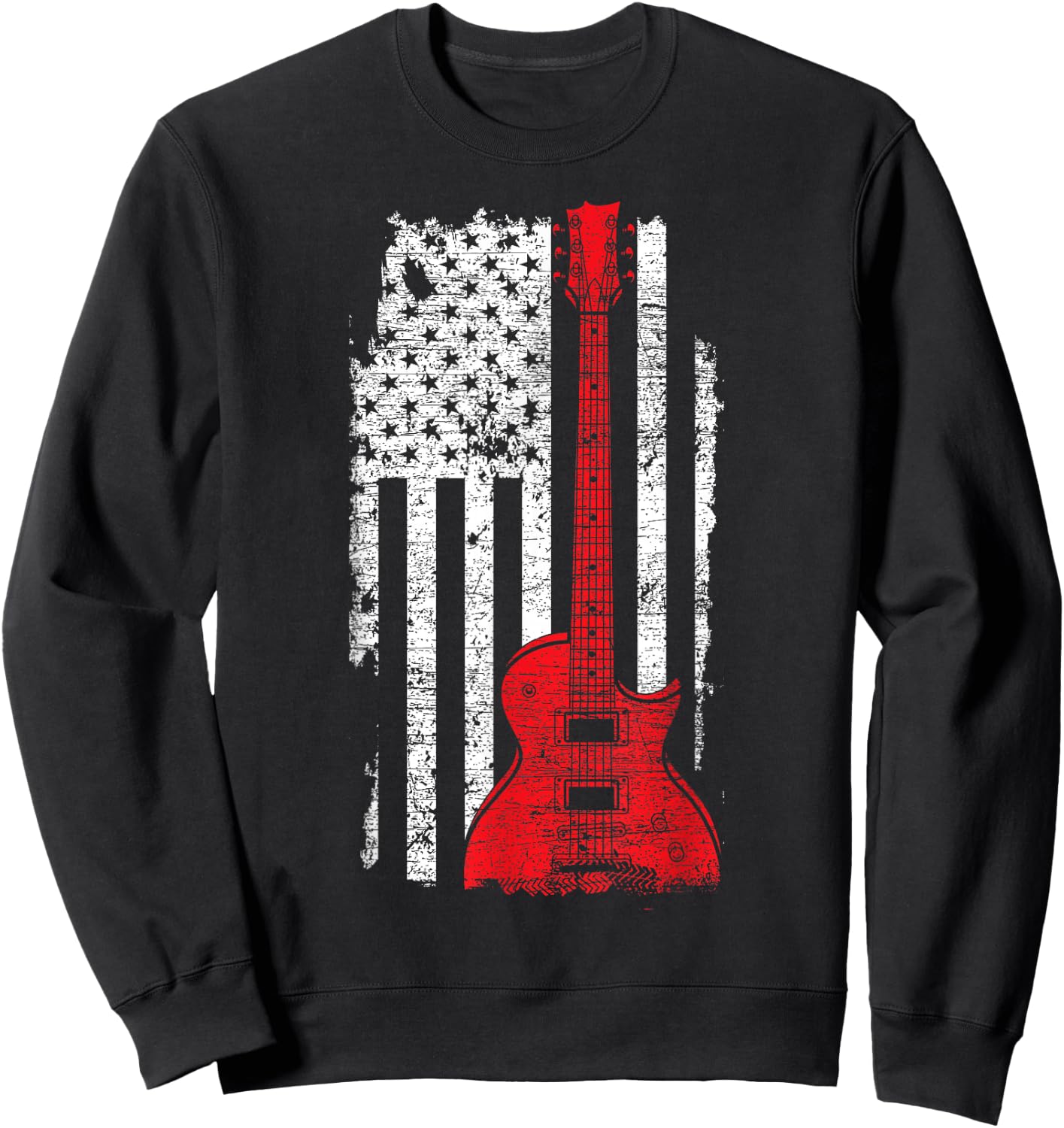 America Guitarist Music USA Flag Guitar Sweatshirt - Sweatshirt | Black