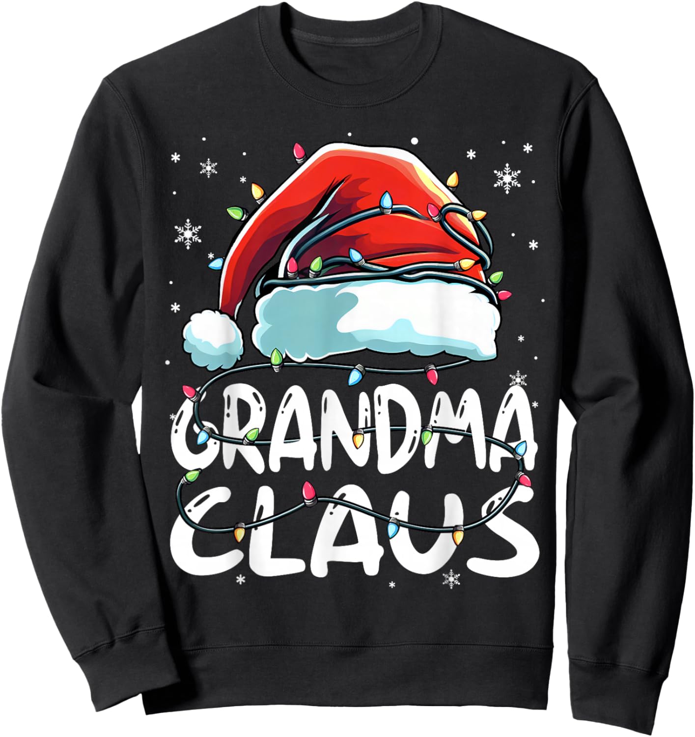 Grandma Claus Christmas Lights Matching Family Xmas Pajama Sweatshirt - Sweatshirt | Black