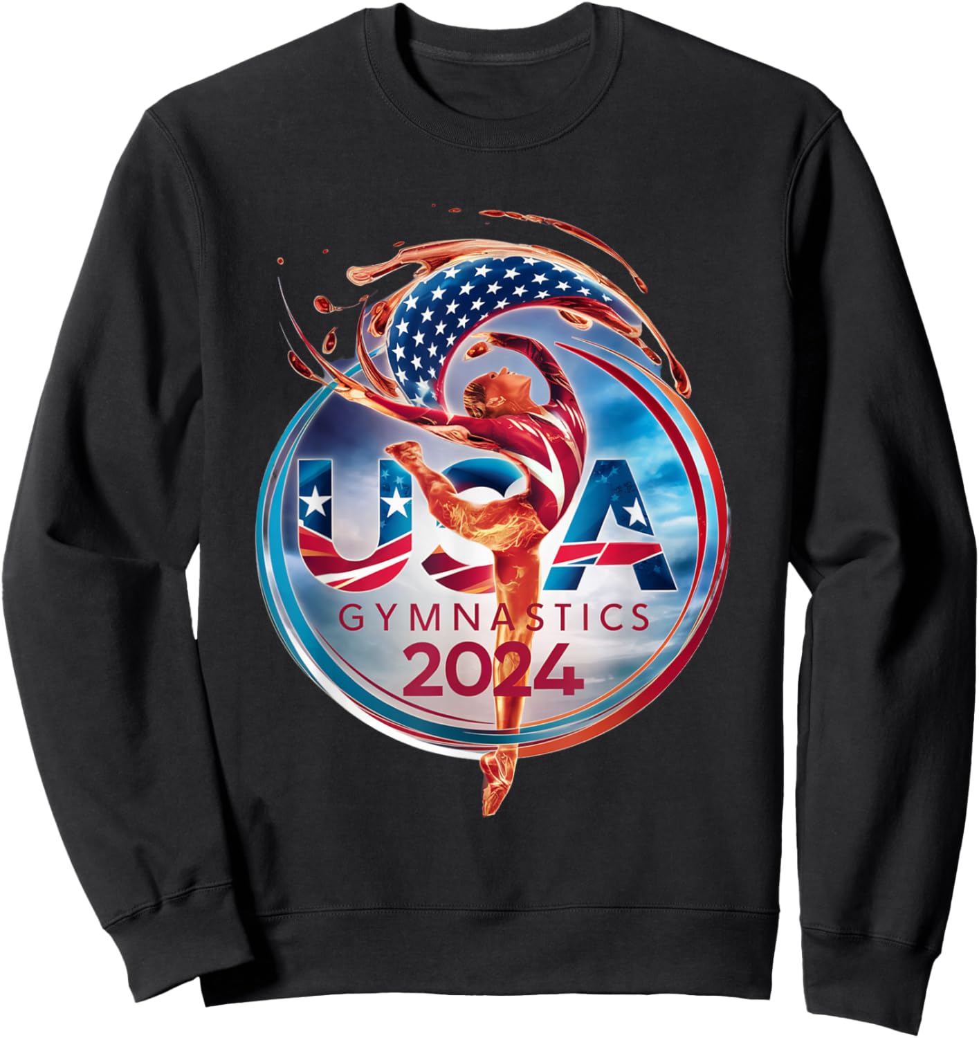 Vibrant Gymnastics 2024 Logo: Strength and Elegance USA Sweatshirt - Sweatshirt | Black