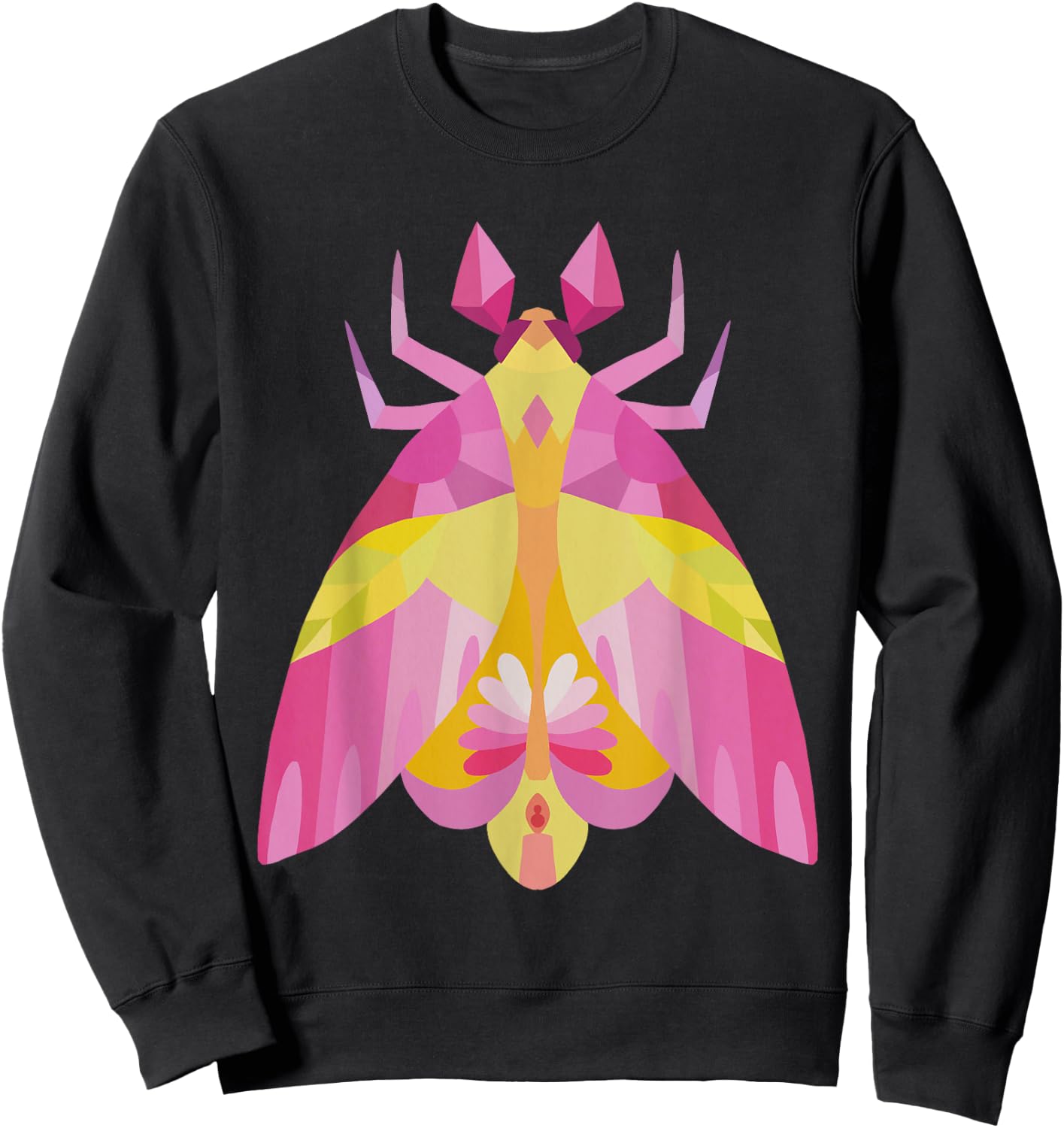 Geometric Pink and Yellow Rosy Maple Moth Insect Bug Sweatshirt - Sweatshirt | Black
