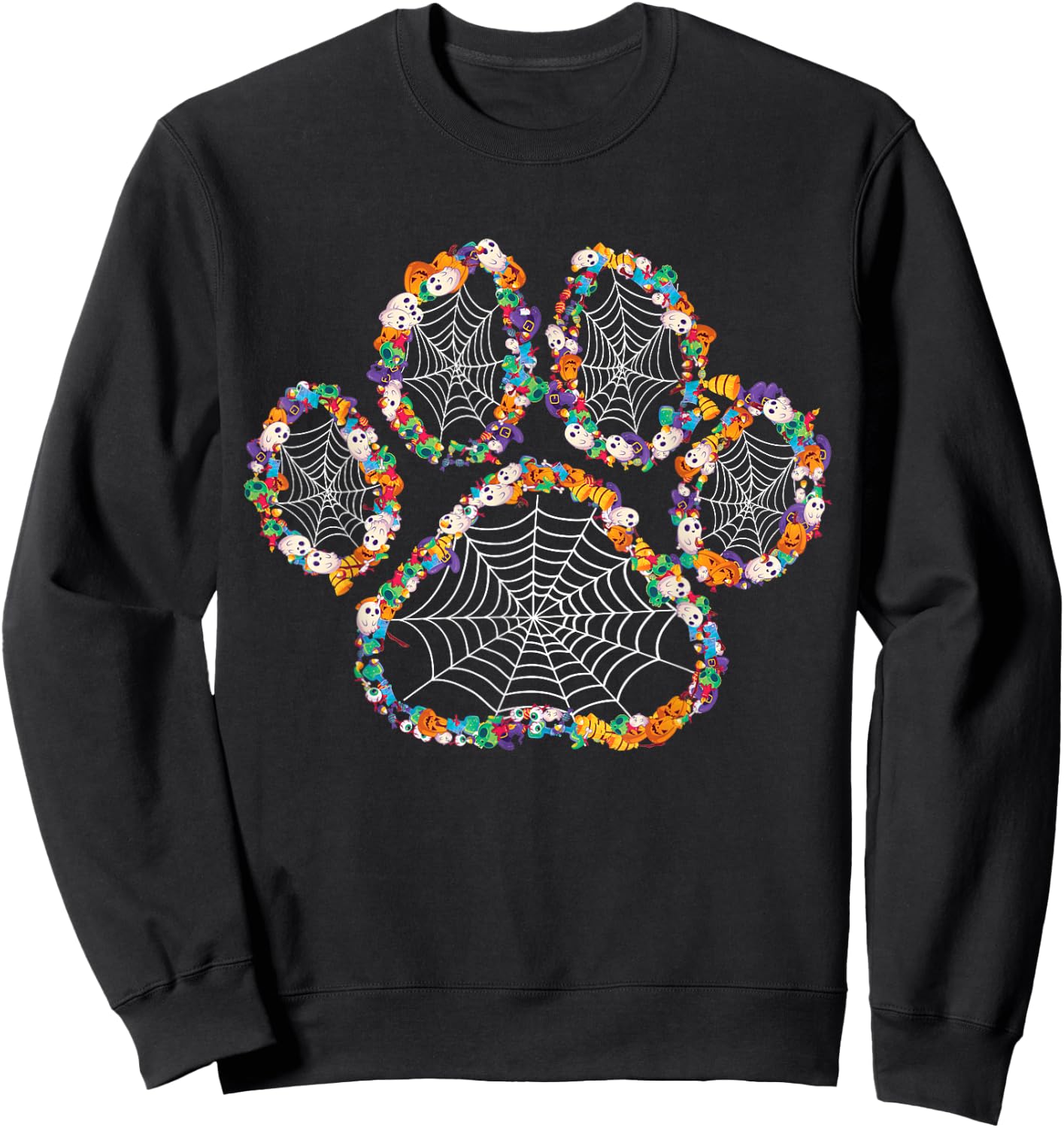 Paw Print Halloween Dog Candy Pumpkin Ghost Gift Women Girls Sweatshirt - Sweatshirt | Black