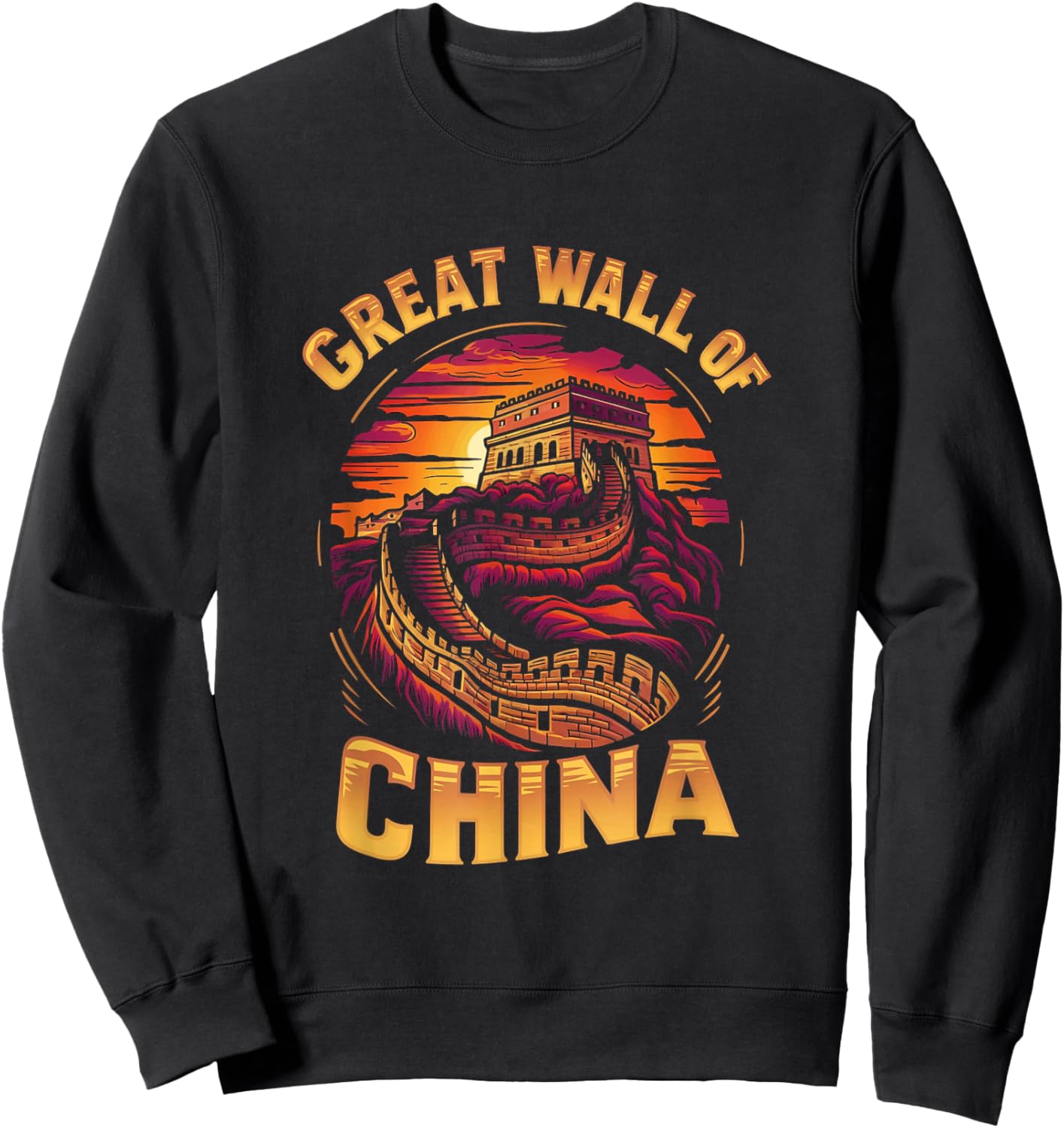 Great Wall of China Historic Landmark Sunset Sweatshirt - Sweatshirt | Black