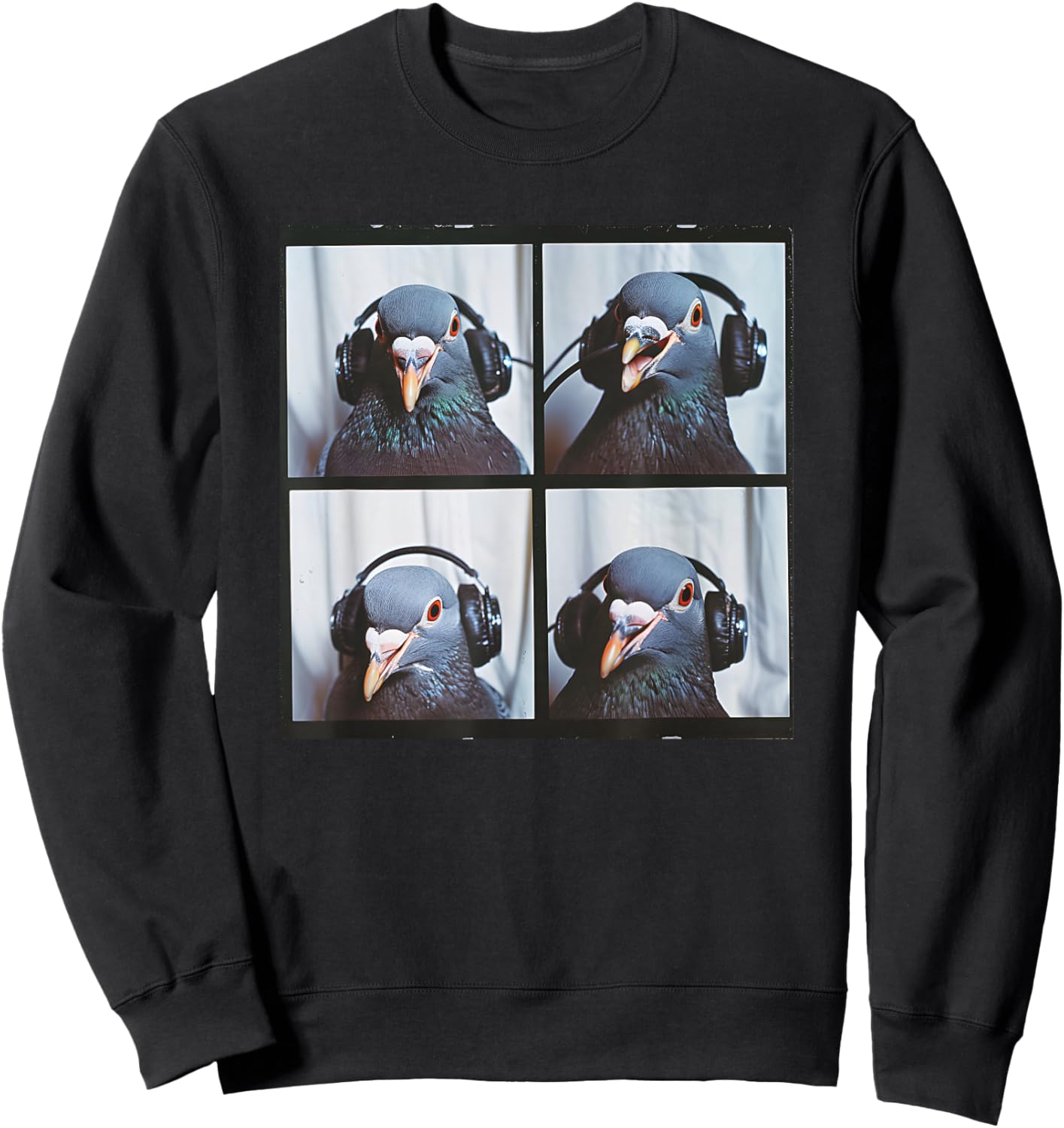 Pigeon Wearing Headphones Singing Pigeon Fancier Photobooth Sweatshirt - Sweatshirt | Black