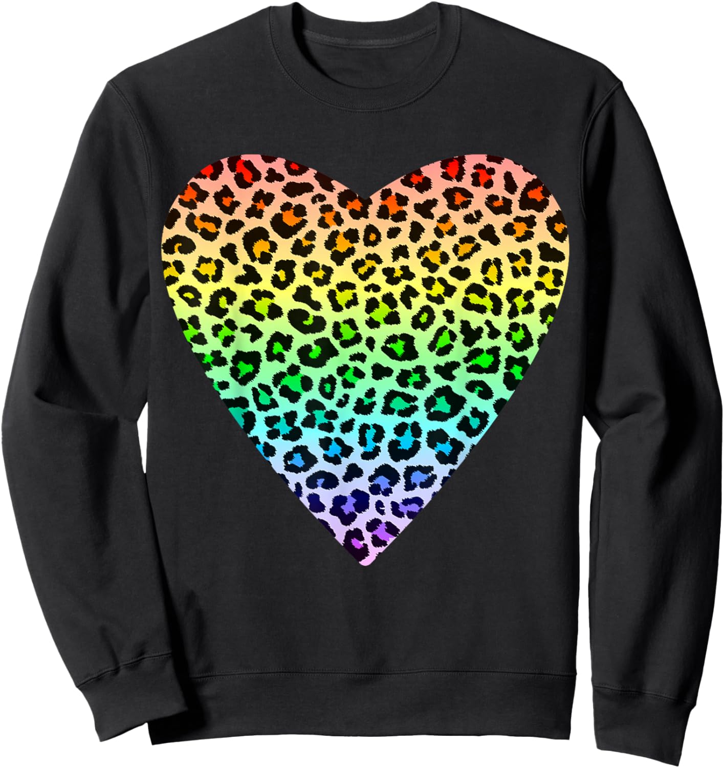 Heart Rainbow Cheetah Leopard Tiger Print Sweatshirt - Sweatshirt | Black
