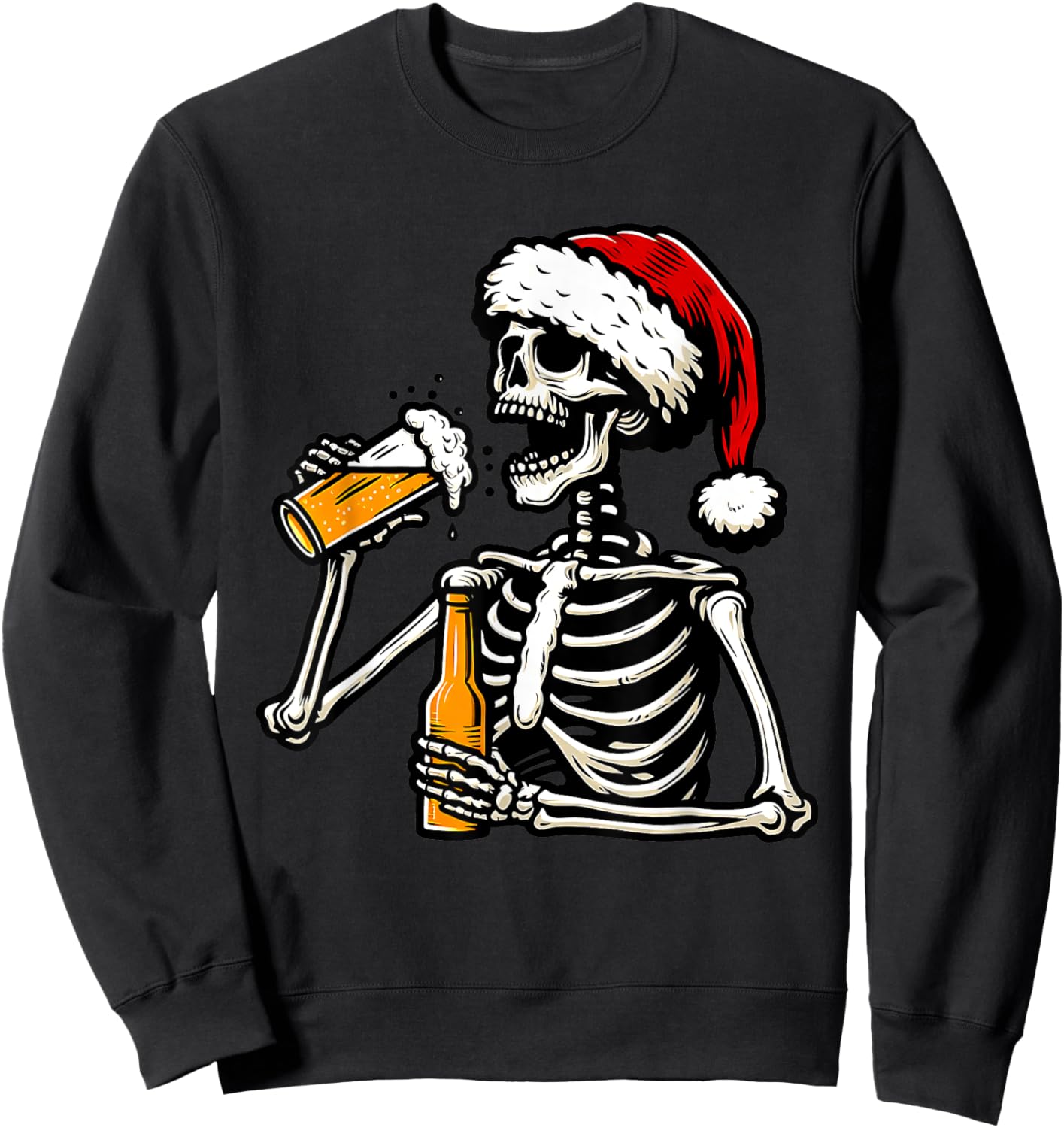 Christmas Santa Skull Skeleton Beer Drinking Drinker Sweatshirt - Sweatshirt | Black