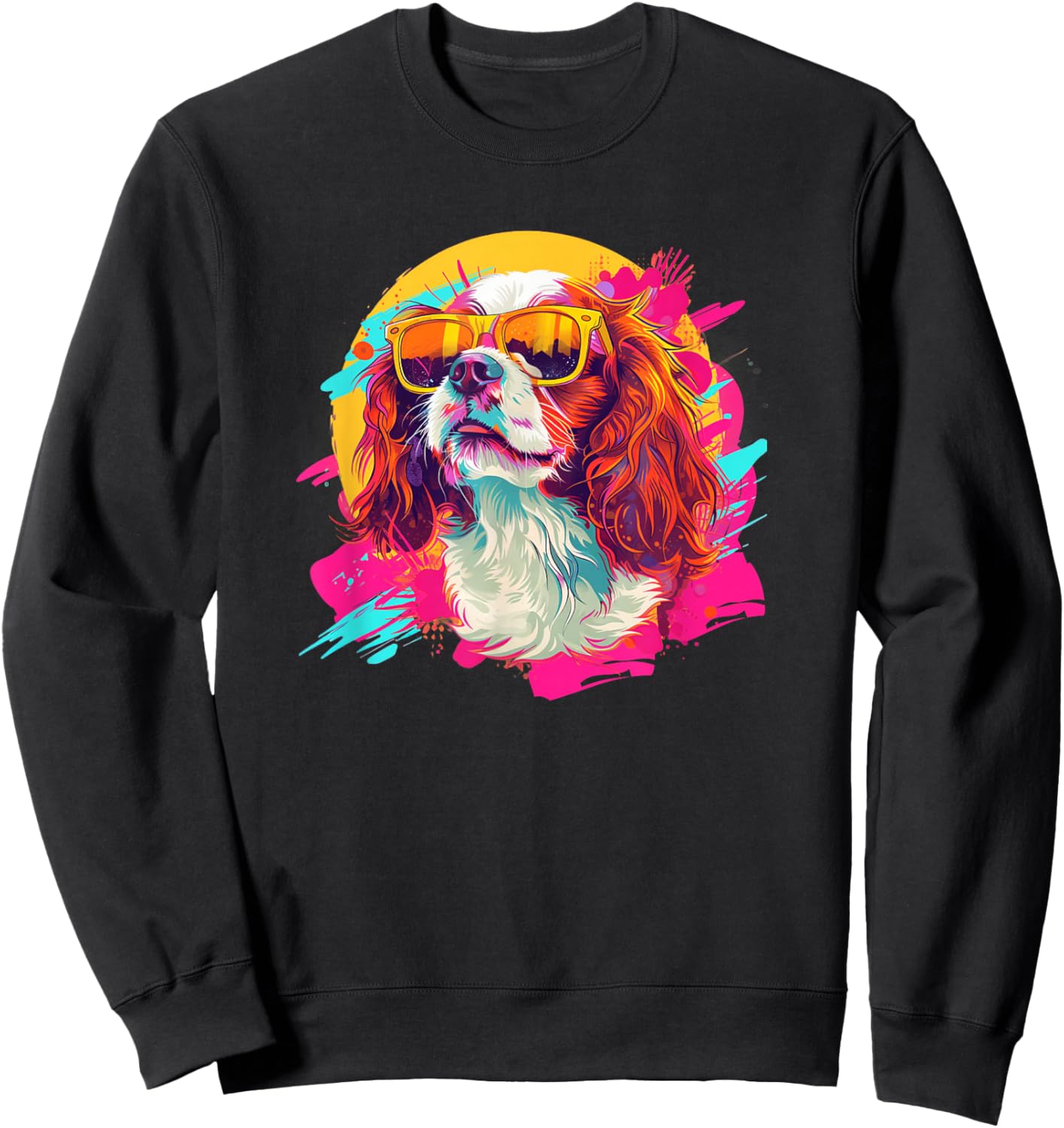 Kid Funny Retro Vintage 80s 90s Cavalier Dog Mom Sweatshirt - Sweatshirt | Black