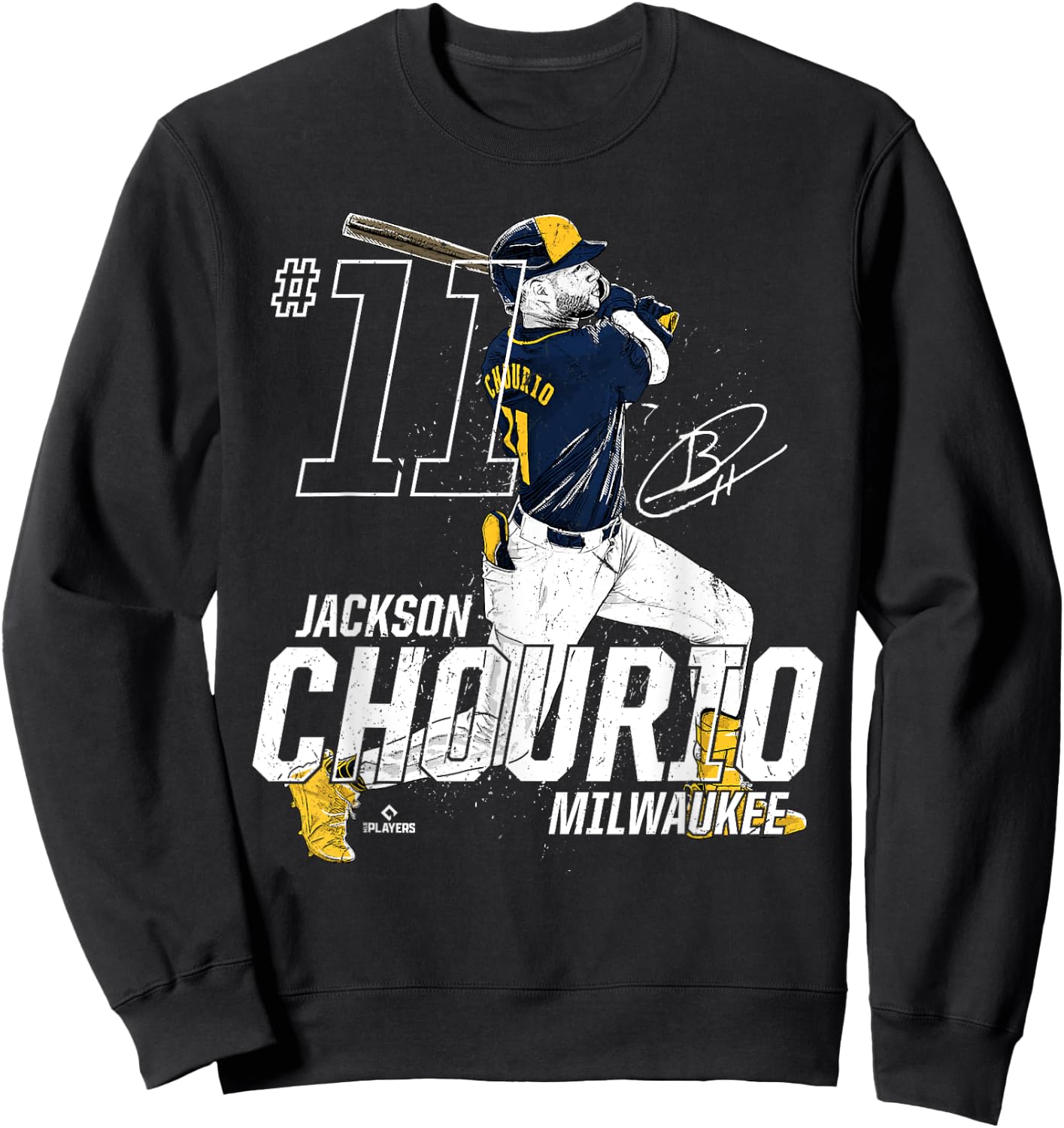 Dynamic Pose Jackson Chourio Milwaukee Baseball MLBPA Sweatshirt - Sweatshirt | Black