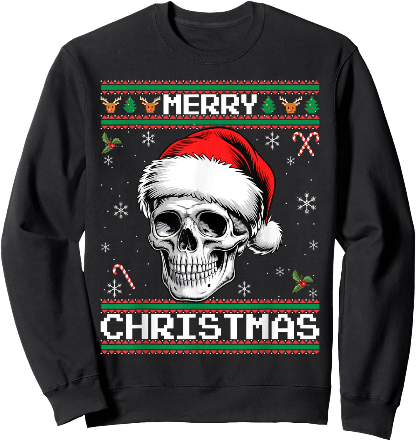 Gothic Christmas, Ugly Sweater Goth Skull Christmas Sweatshirt - Sweatshirt | Black