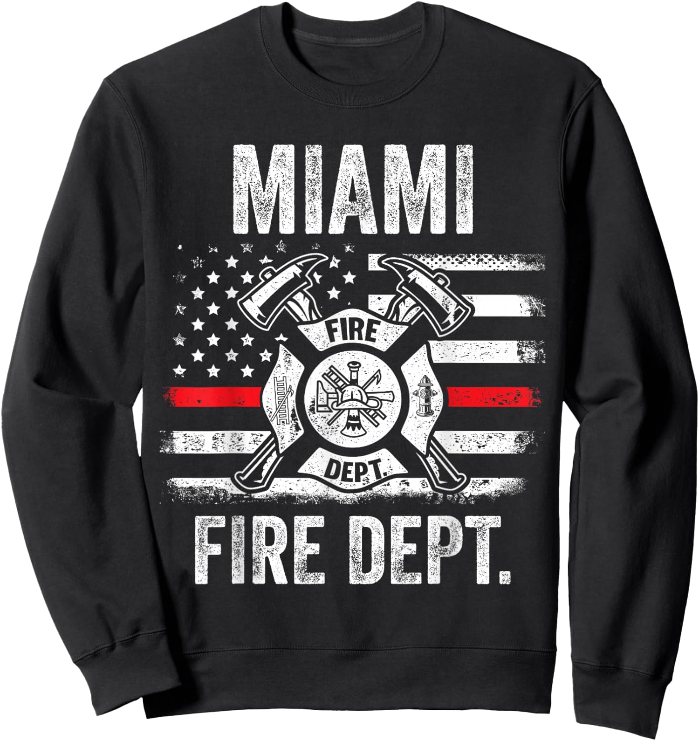 Miami Florida Fire Department Thin Red Line Fireman Sweatshirt - Sweatshirt | Black
