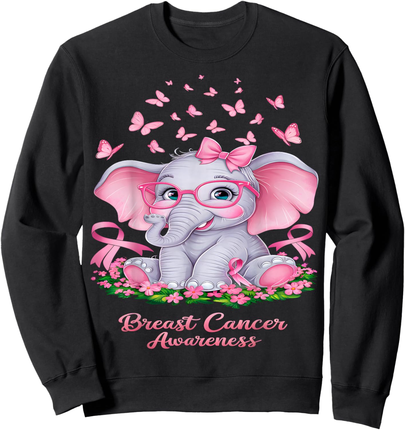 Cancer Awareness Breast Elephant Sweatshirt - Sweatshirt | Black