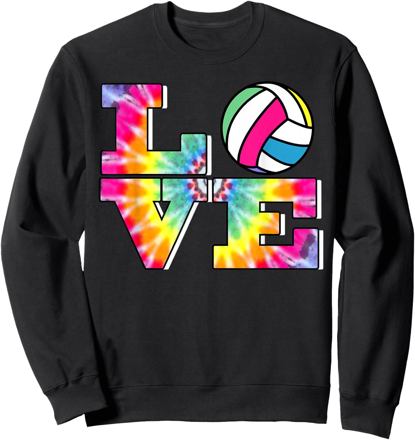 Girls Volleyball Tie Dye Love Colorful for Teenagers Sweatshirt - Sweatshirt | Black