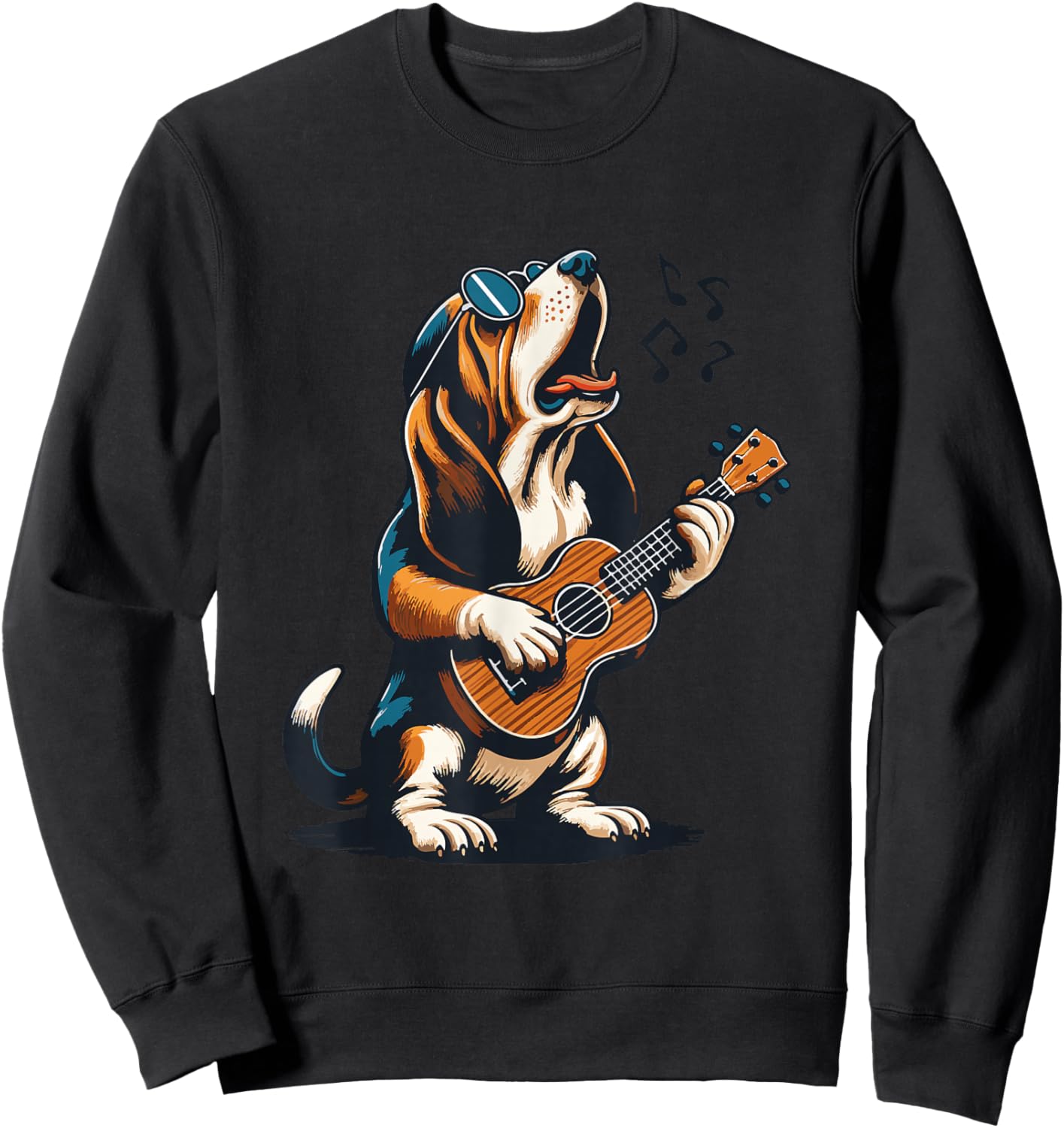 Dog Playing Guitar Singing Basset Hound Funny Sweatshirt - Sweatshirt | Black