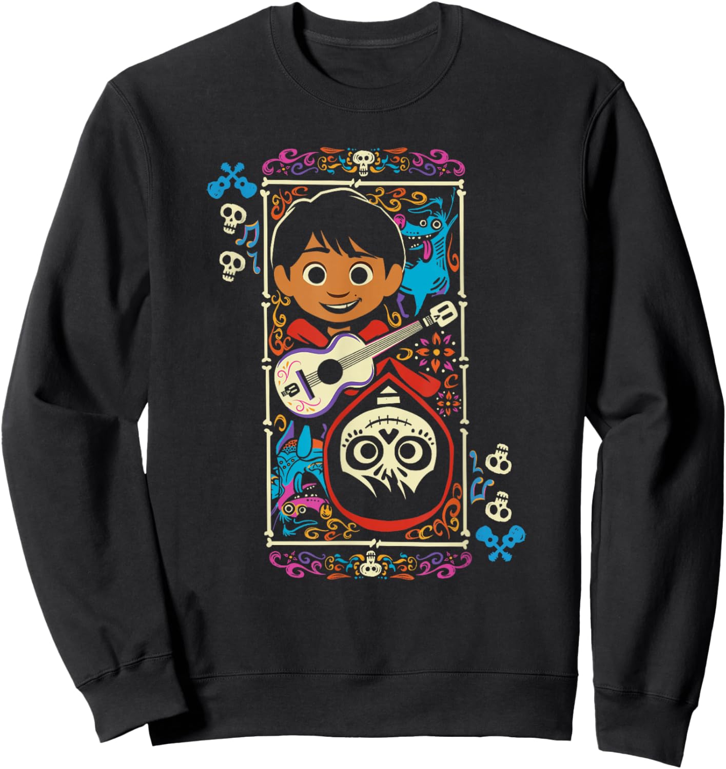 Disney Pixar Coco Miguel Two Faces Day Of The Dead Big Frame Sweatshirt - Sweatshirt | Black