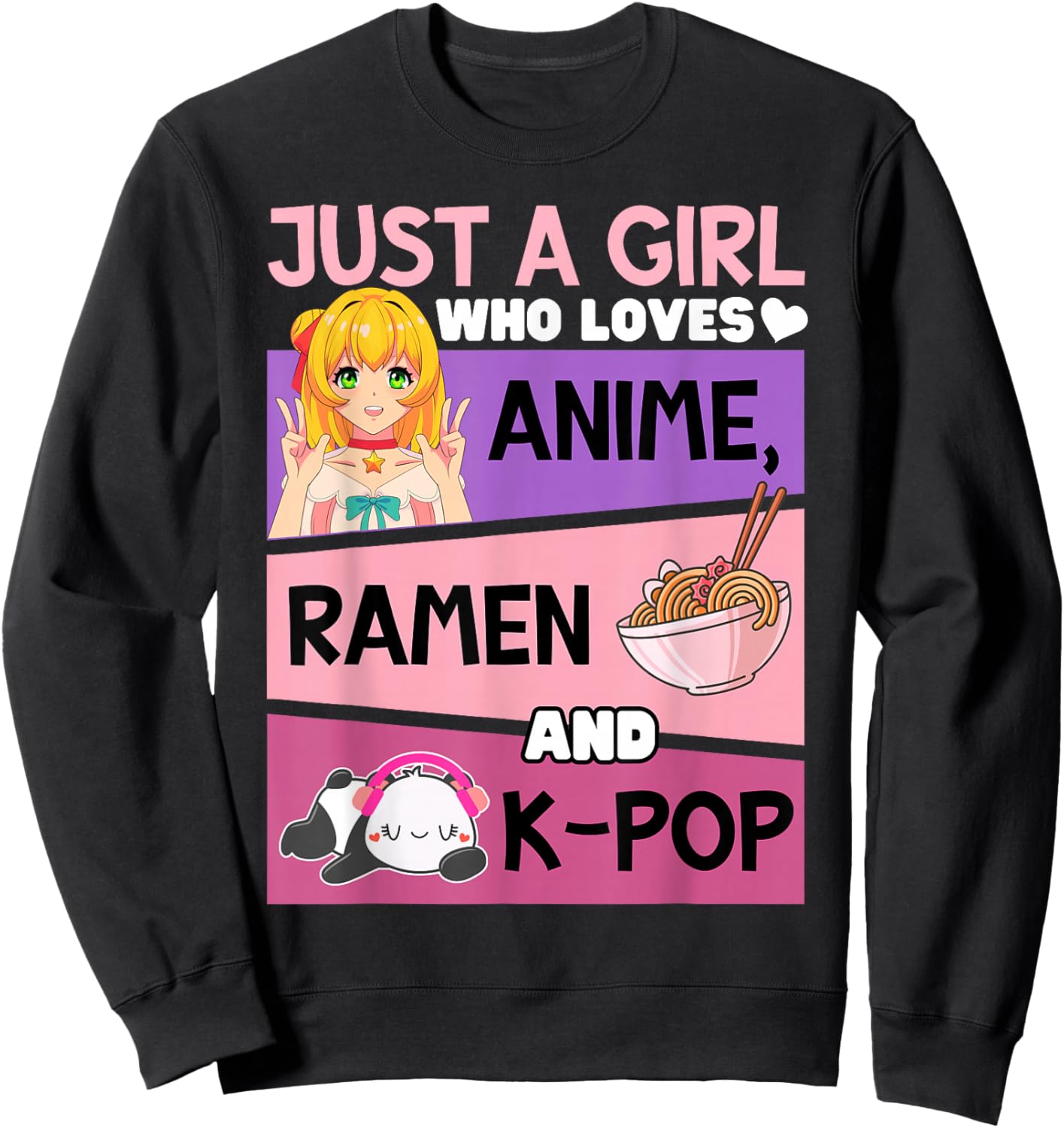 K-pop Anime Ramen-Can't Hear You I'm Listening Kpop Kawaii Sweatshirt - Sweatshirt | Black