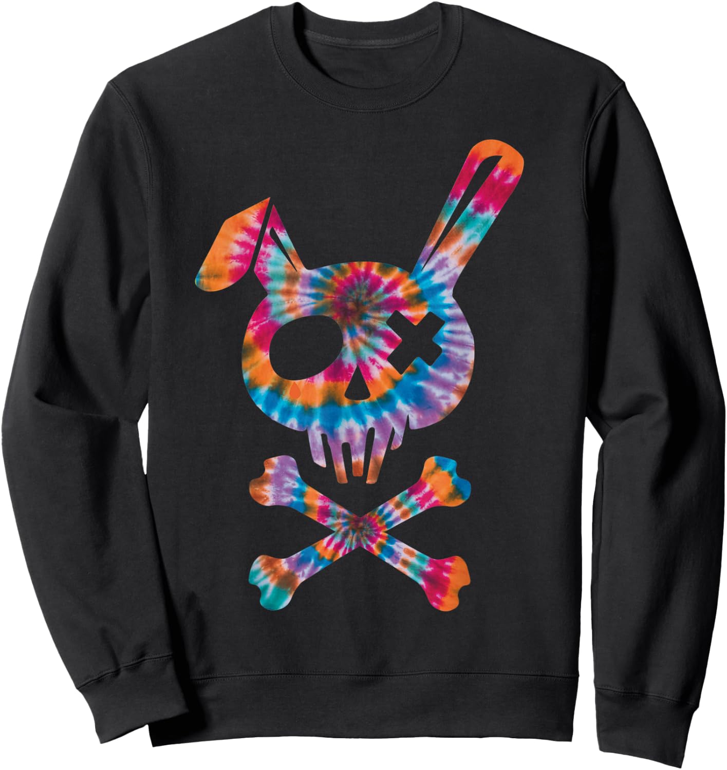 Scary Skull And Crossbones Bad Rabbit Horror Bunny Tie Dye Sweatshirt - Sweatshirt | Black