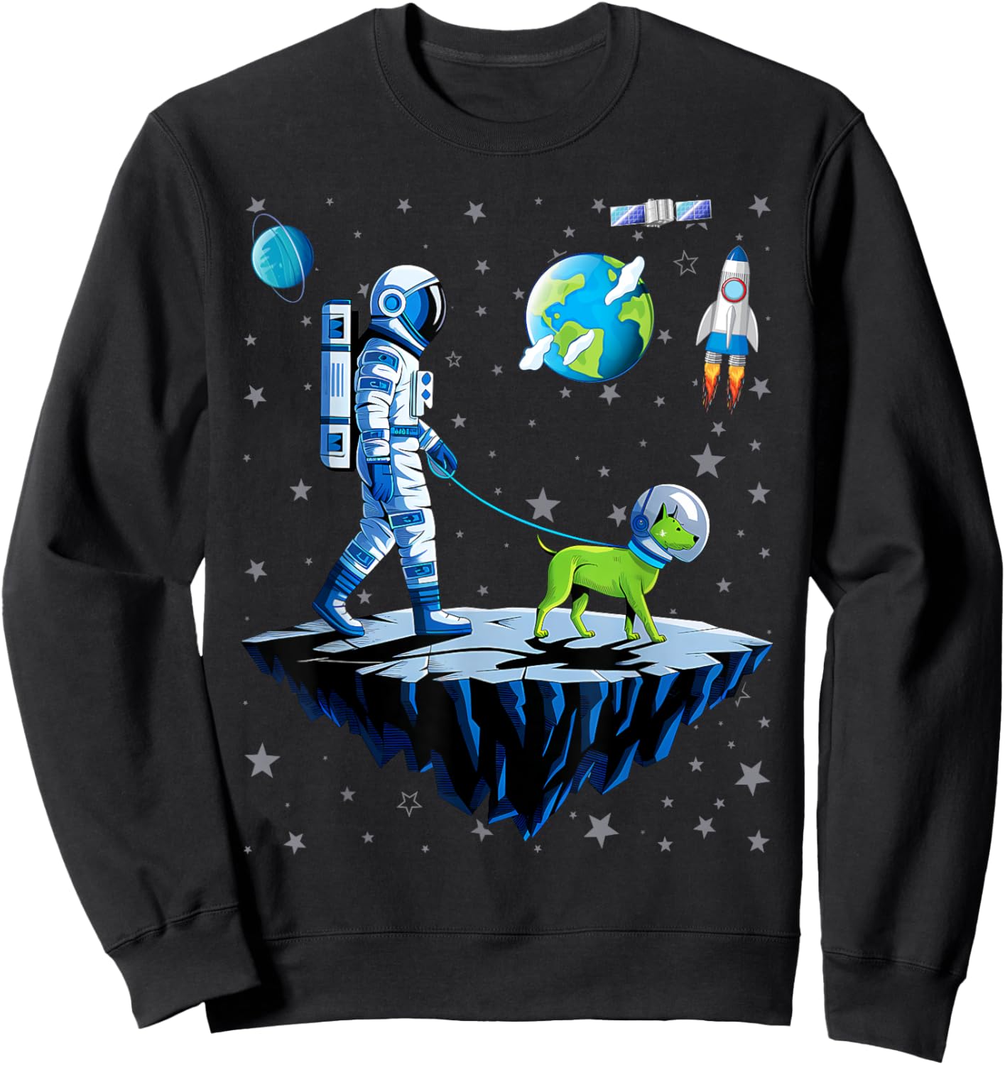 Space Astronaut Walking Alien Dog Planet Sweatshirt - Sweatshirt | Black