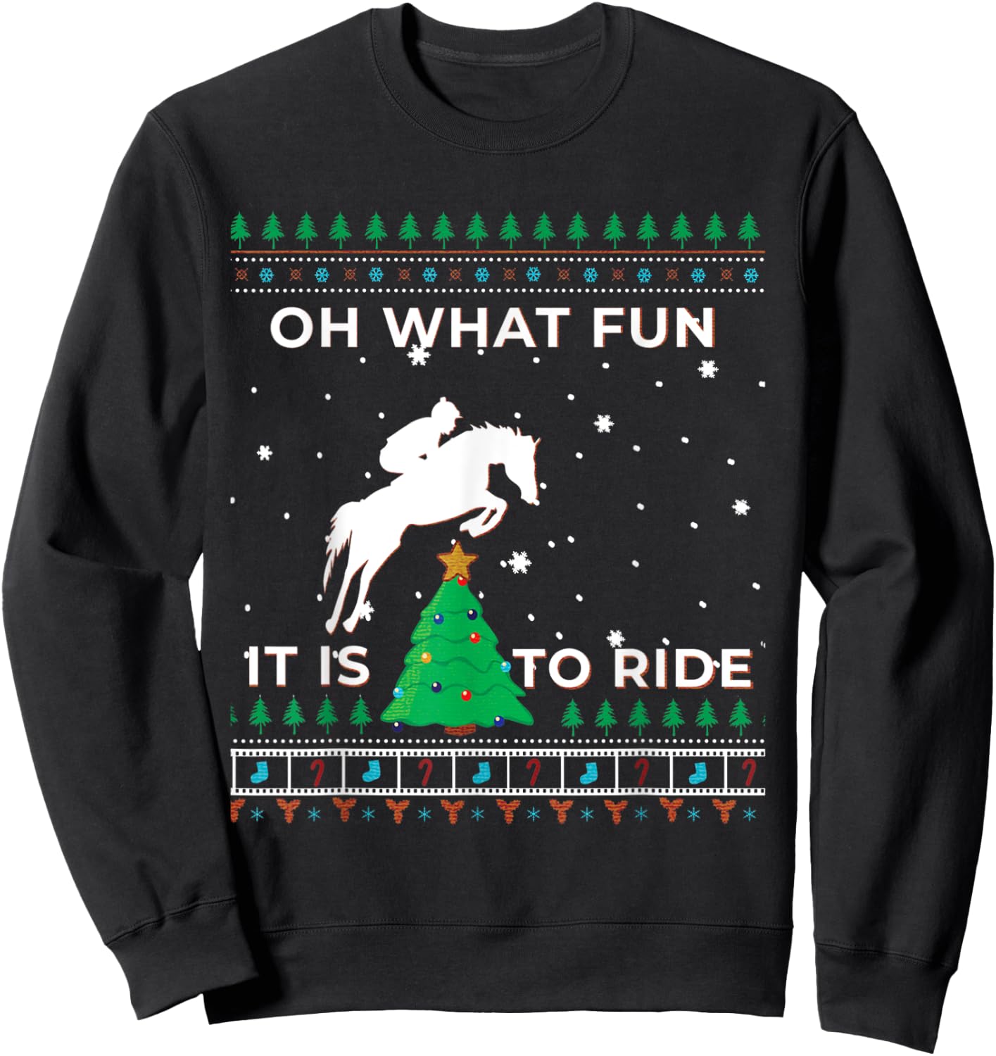 Horse Rider Equestrian Cowboy Ugly Christmas Sweater Jumper Sweatshirt - Sweatshirt | Black