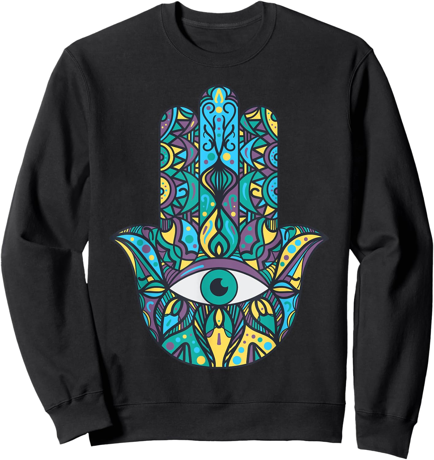 Hamsa Hand Meditation Yoga Hand Of Fatima Men Women Sweatshirt - Sweatshirt | Black