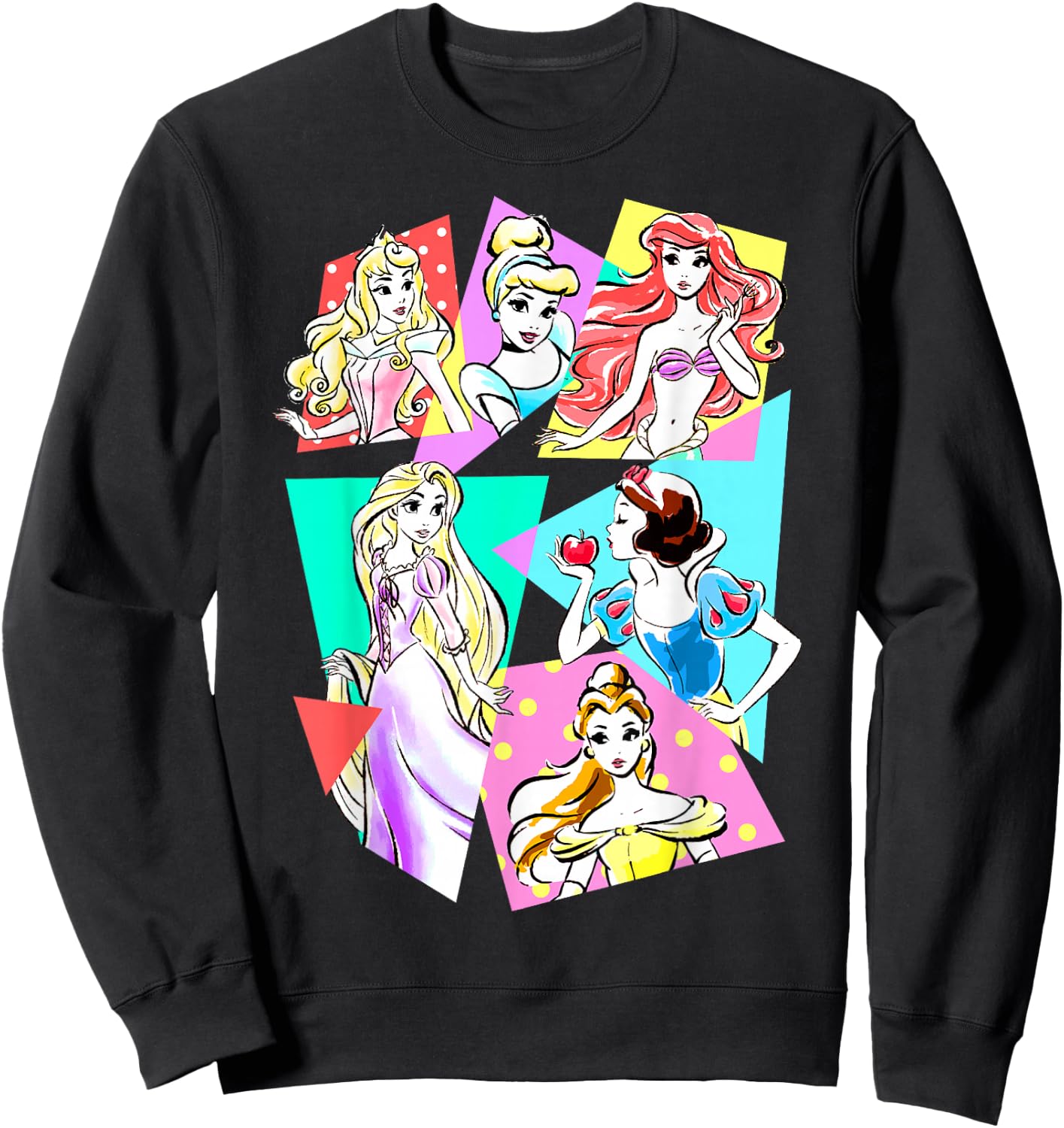 Disney Princesses Neon Pop Art Sketch Graphic Sweatshirt - Sweatshirt | Black