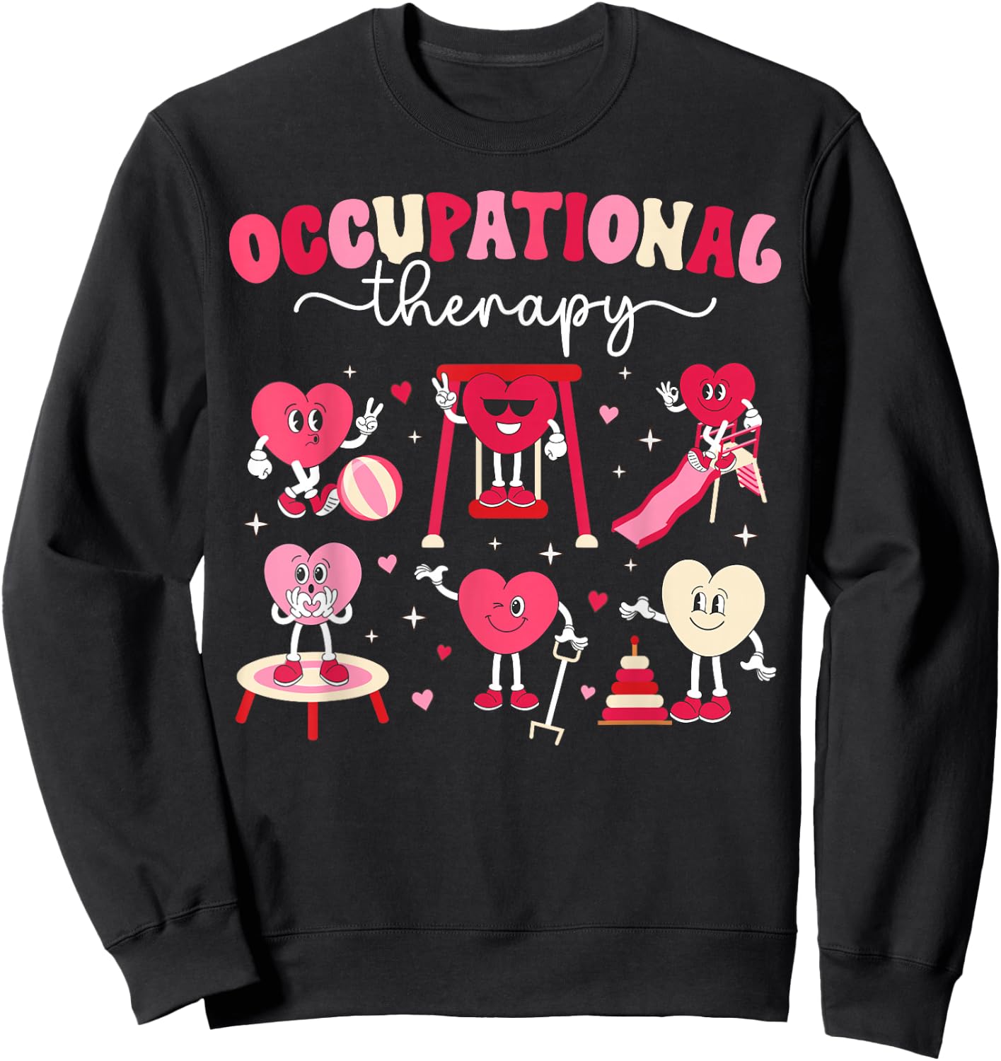 Valentines Day Women's -Adults Occupational Therapy Valentine Black Small Modern Lightweight Unique Graphic Cartoon Round Neck Short Sleeve Sweatshirt - Sweatshirt | Black