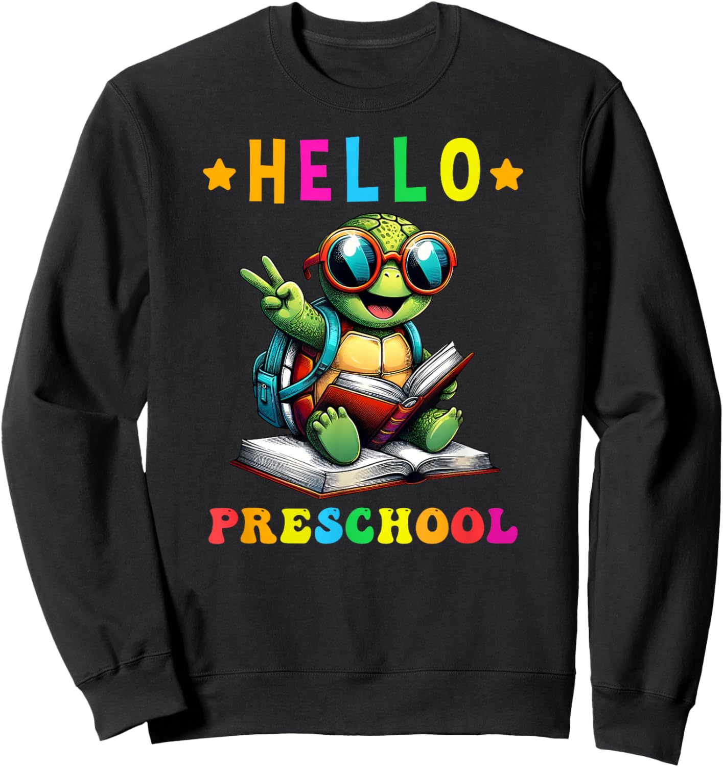 Hello Preschool Turtle Lovers Back to School Kids Boys Girls Sweatshirt - Sweatshirt | Black