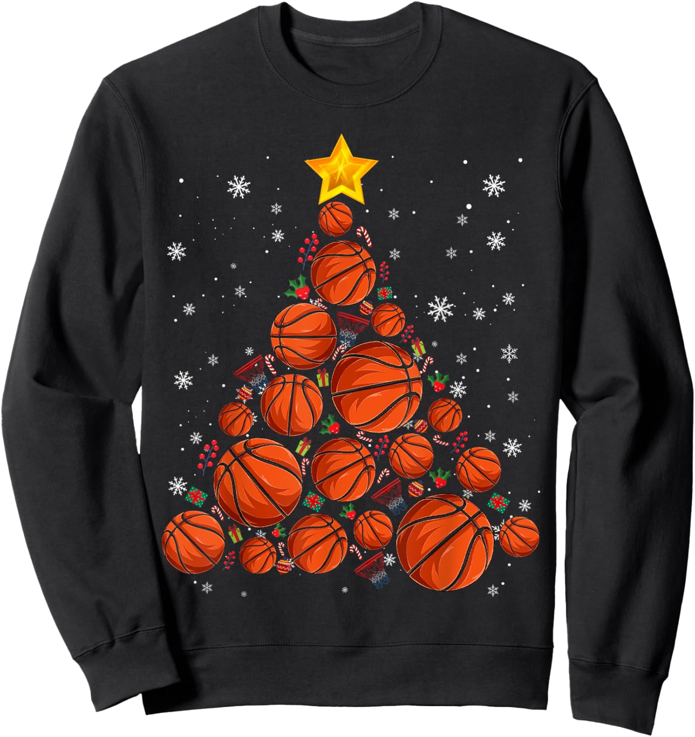 Basketball Xmas Tree Lights Santa Basketball Lover Christmas Sweatshirt - Sweatshirt | Black
