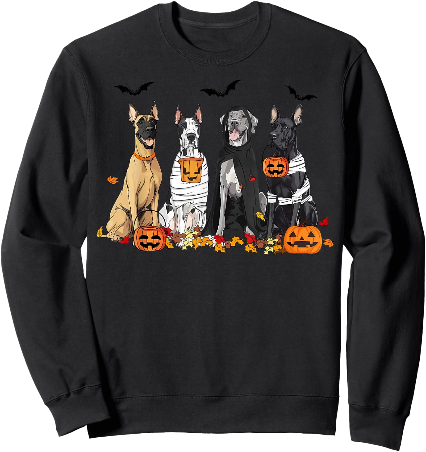 Cute Great Dane Dogs Ghost Witch Mummy Halloween Pumpkins Sweatshirt - Sweatshirt | Black