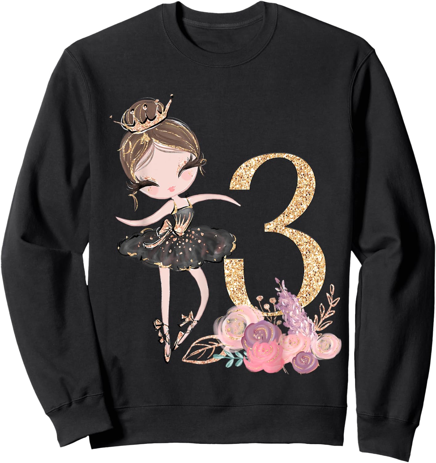3rd Birthday Ballerina Dancer Ballet Tutu Toddler Girl Three Sweatshirt - Sweatshirt | Black
