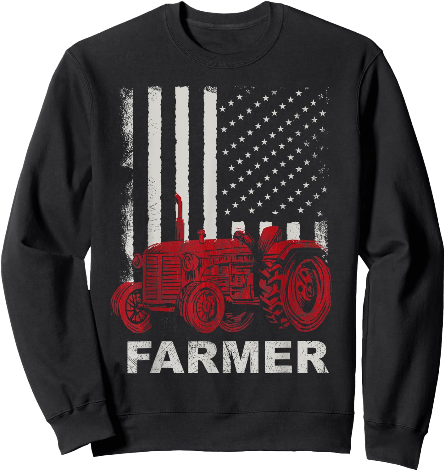 American Flag Farm Tractors Vintage Patriotic Farming Farmer Women Kids Men Sweatshirt - Sweatshirt | Black