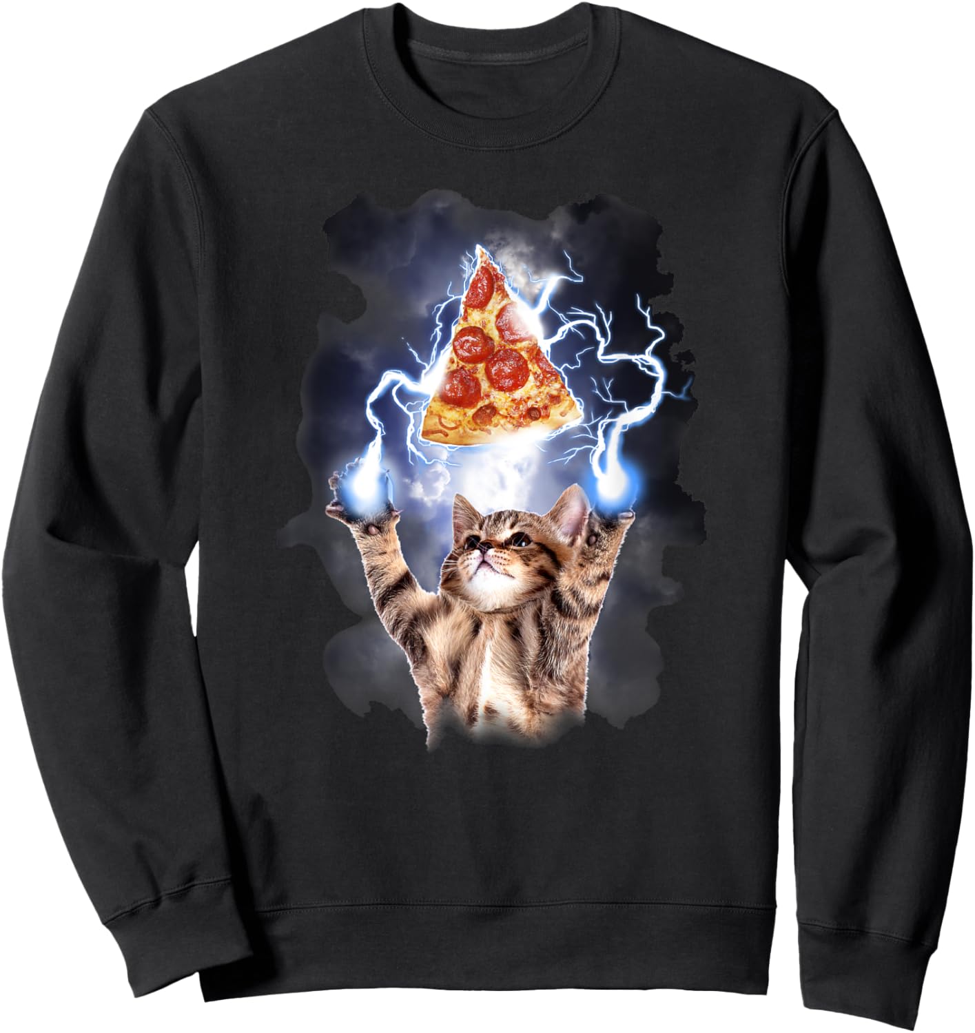 Lightning Pizza Cat Sweatshirt - Sweatshirt | Black
