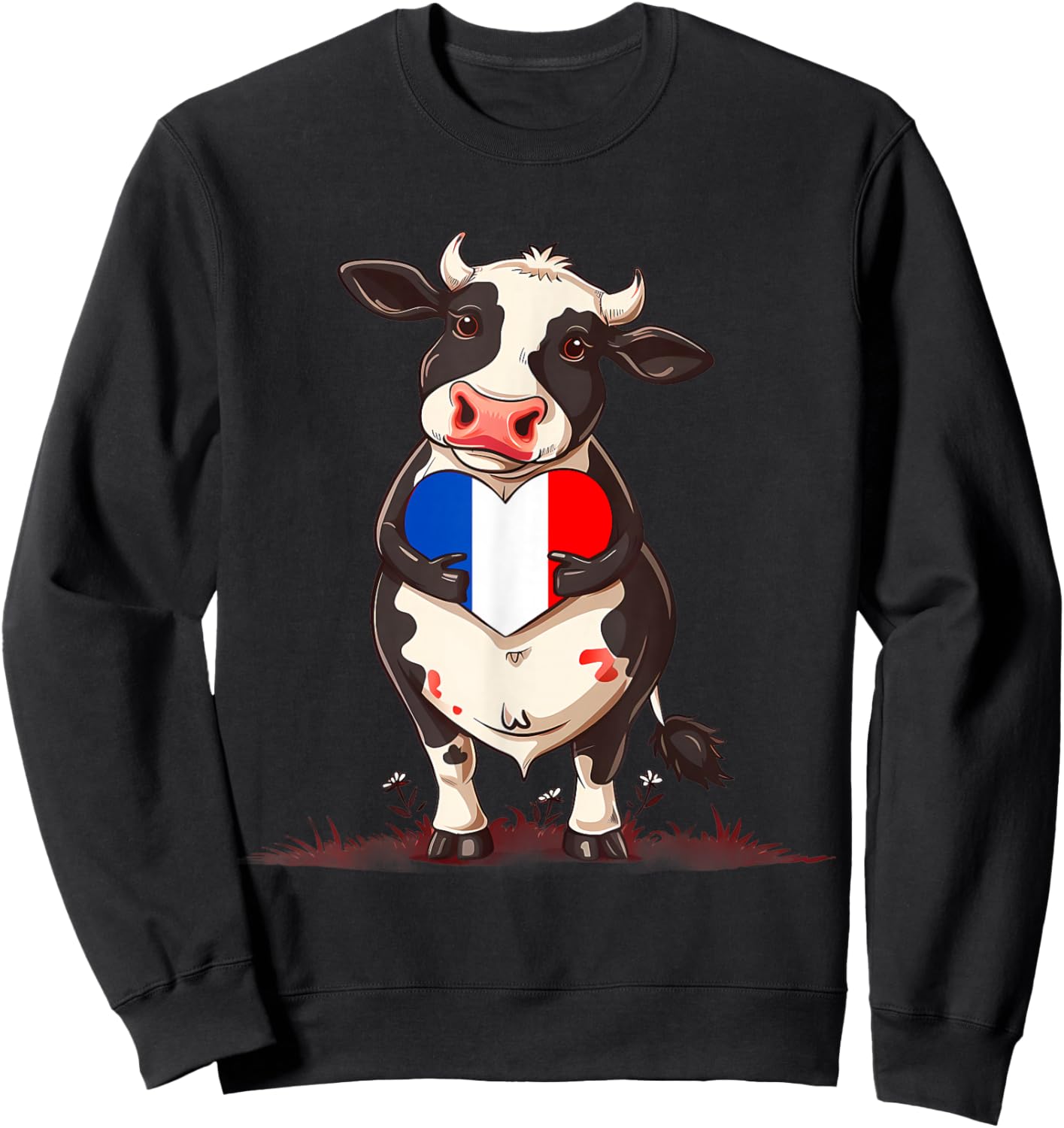 French Flag Cow Heart Shape France French Roots French Pride Sweatshirt - Sweatshirt | Black