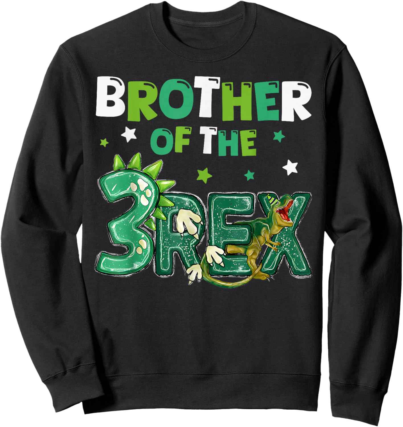 Brother of the Three Rex Birthday Dinosaur Family Matching Sweatshirt - Sweatshirt | Black