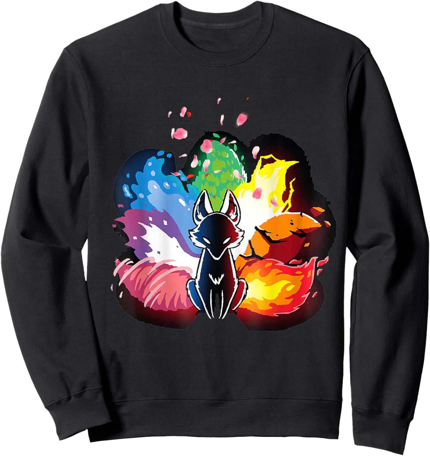 Japanese Fox Kitsune Seven Elements Cherry Flower Blossom Sweatshirt - Sweatshirt | Black