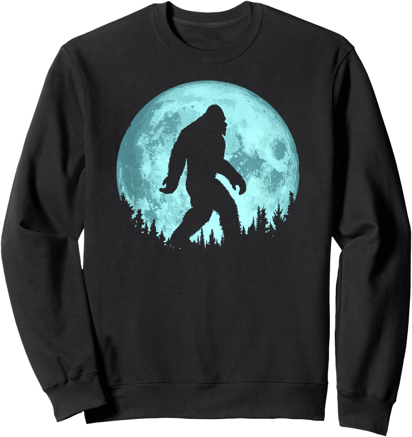 Bigfoot Night Minimalist Full Moon & Trees Sasquatch Sweatshirt - Sweatshirt | Black