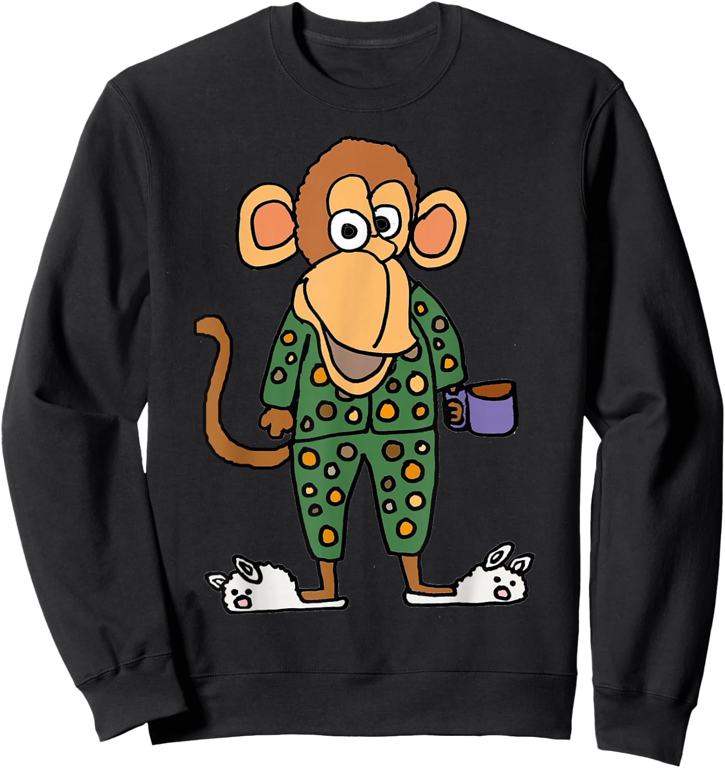Smilealotteesa Funny Monkey in Pajamas Cartoon Sweatshirt - Sweatshirt | Black