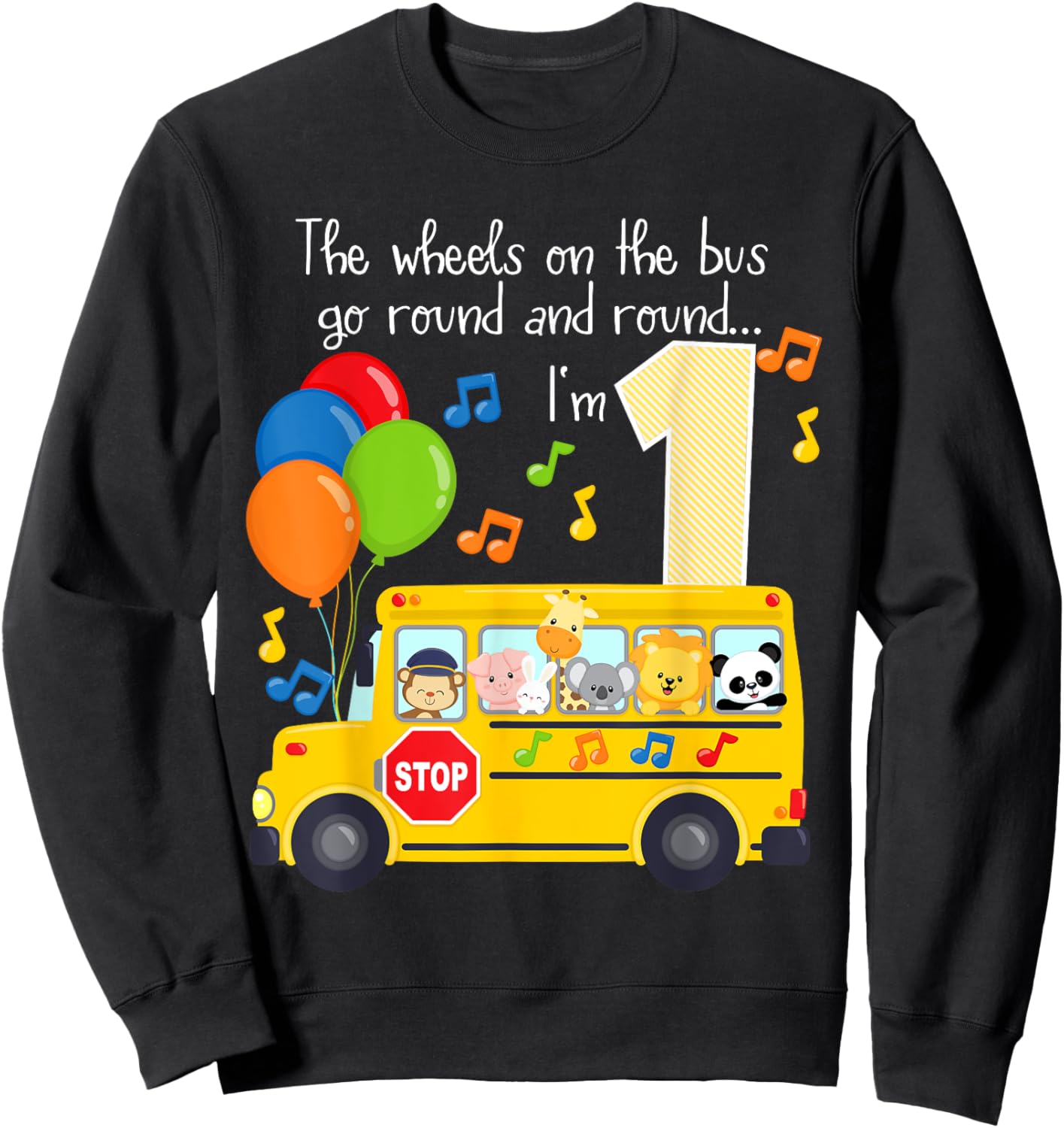 The Wheels On The Bus 1st Birthday 1 Yr Old Family Matching Sweatshirt - Sweatshirt | Black