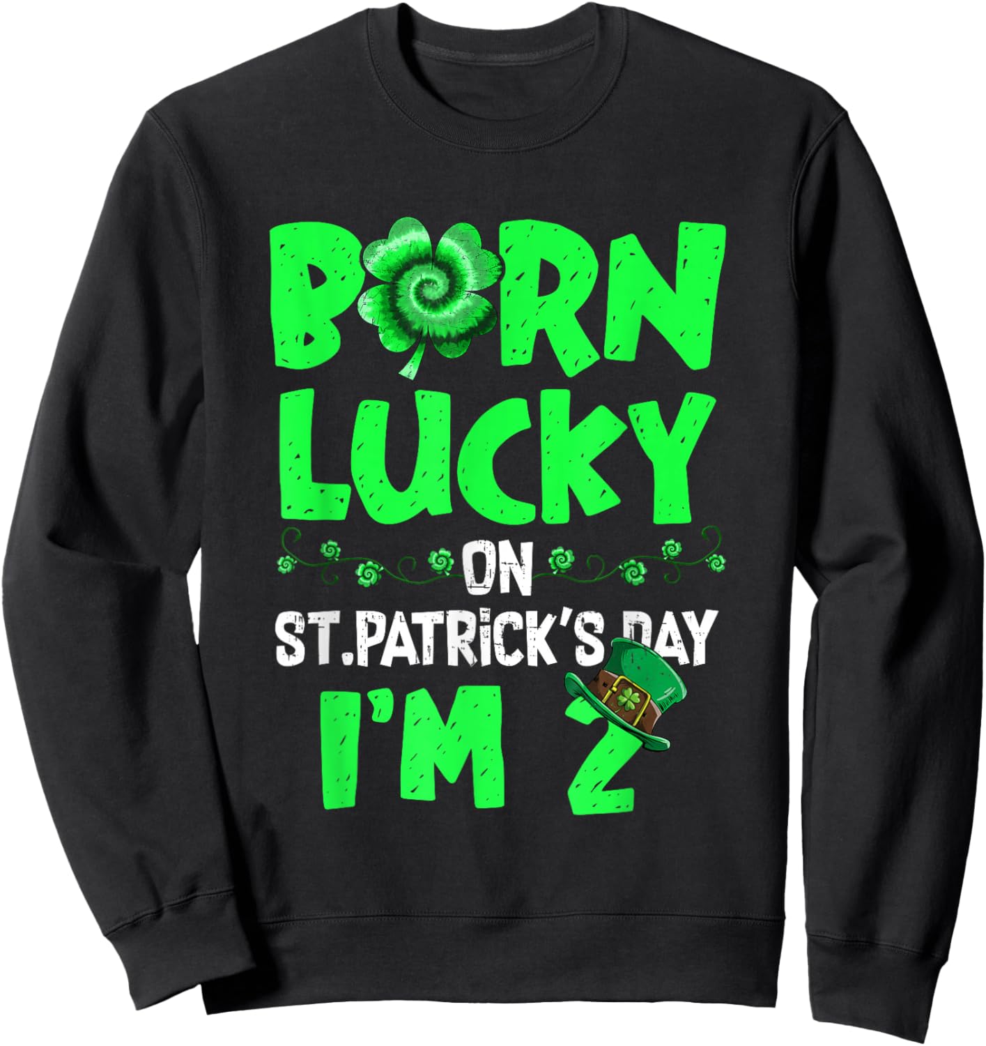 St Patricks Day 2th Birthday Boy Girl 2 Years Old Boys Kids Sweatshirt - Sweatshirt | Black
