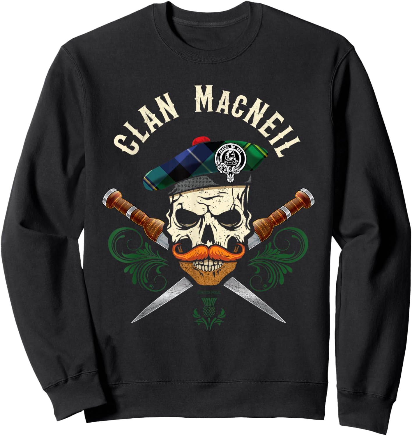 Scottish Clan MacNeil Surname Skull Dirks Tartan Badge Sweatshirt - Sweatshirt | Black