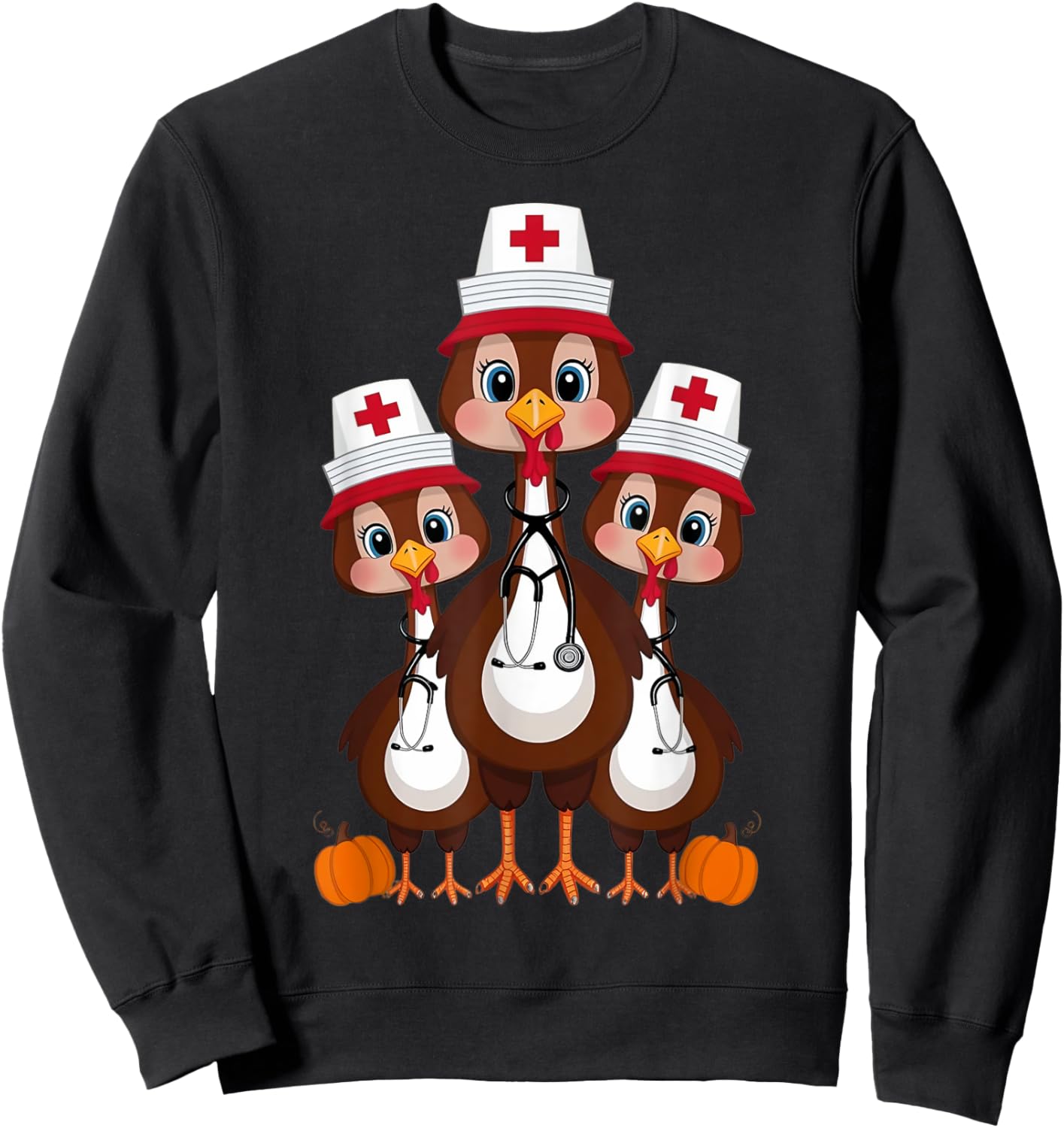 Thanksgiving Scrub Tops Women Turkey Nurse Holiday Nursing Sweatshirt - Sweatshirt | Black